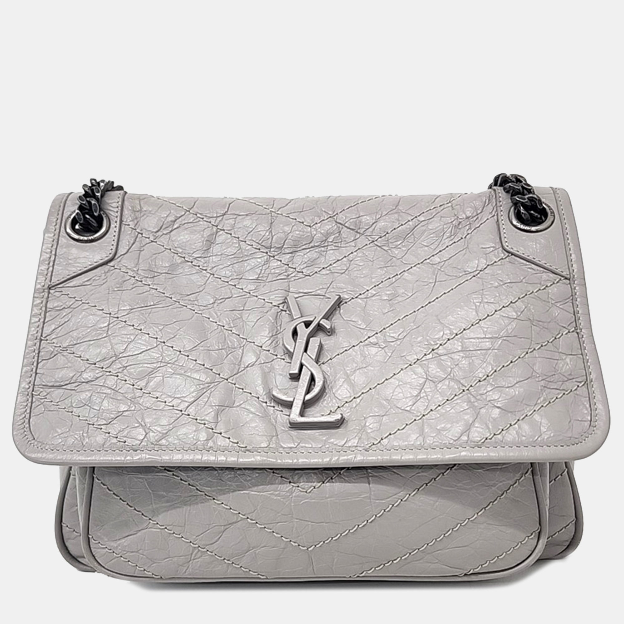 Pre-owned Saint Laurent Nikki Monogram Shoulder Bag In Grey