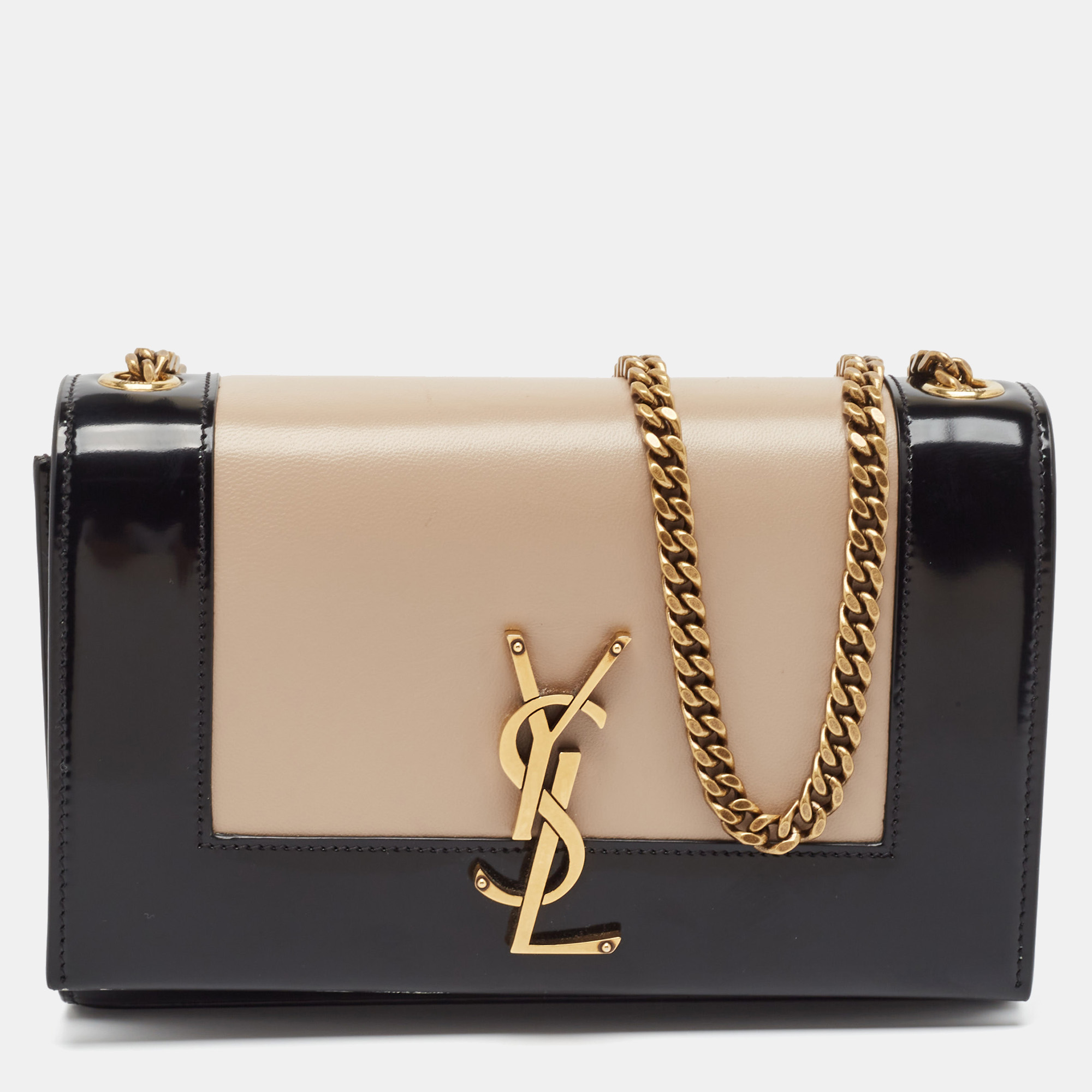 

Saint Laurent Black/Beige Patent and Leather Two Tone Kate Shoulder Bag