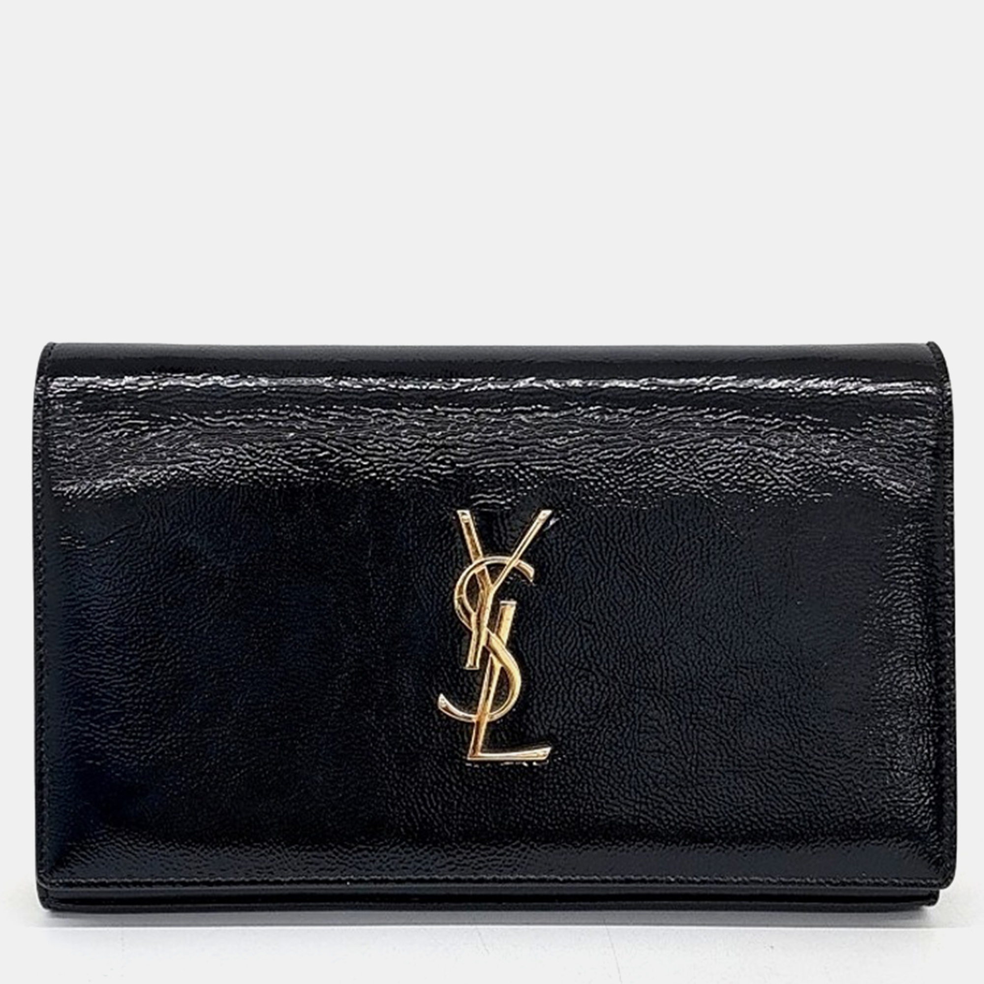 

Saint Laurent Patent Monogram Chain Clutch Bag, Black