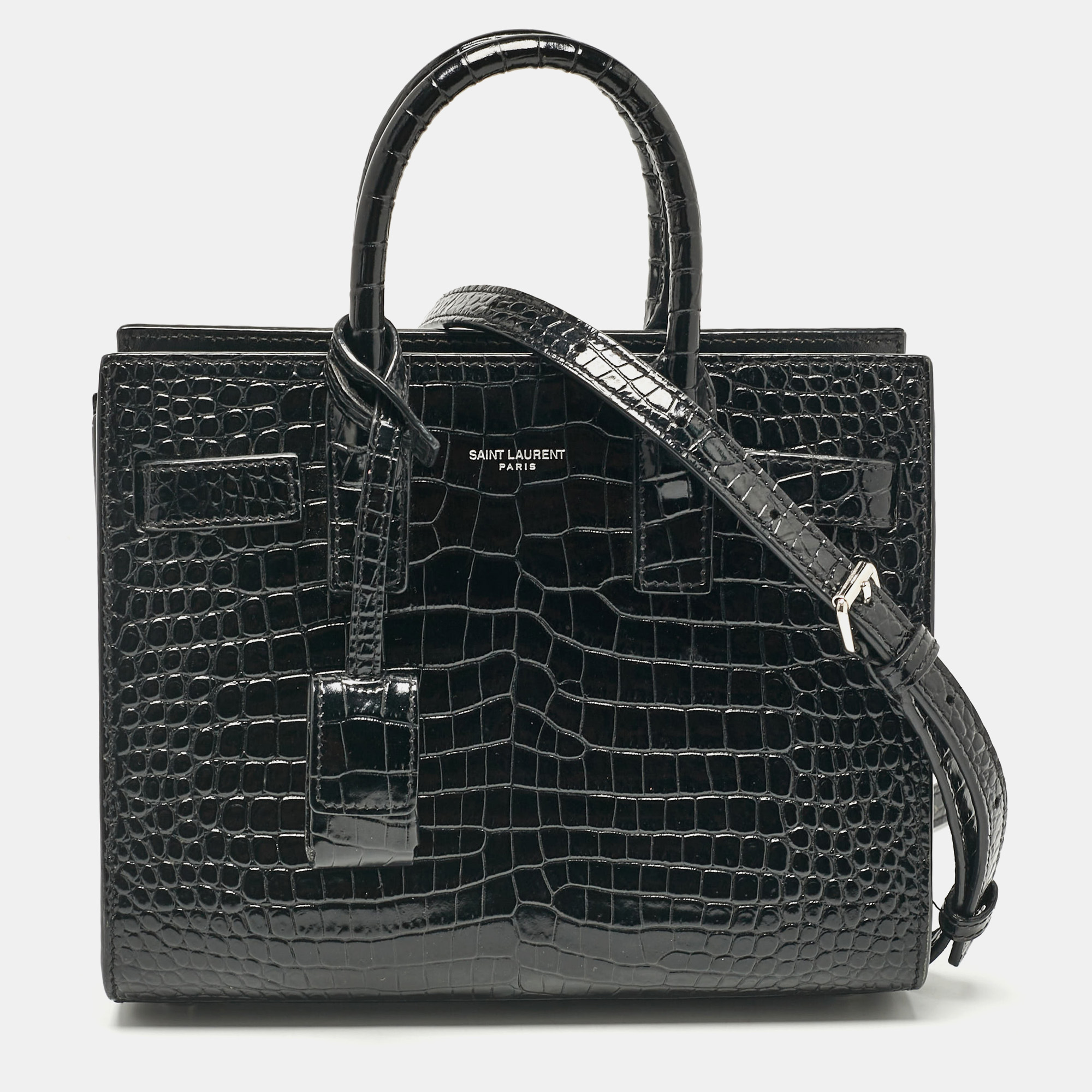 

Saint Laurent Black Croc Embossed Leather Nano Classic Sac De Jour Tote