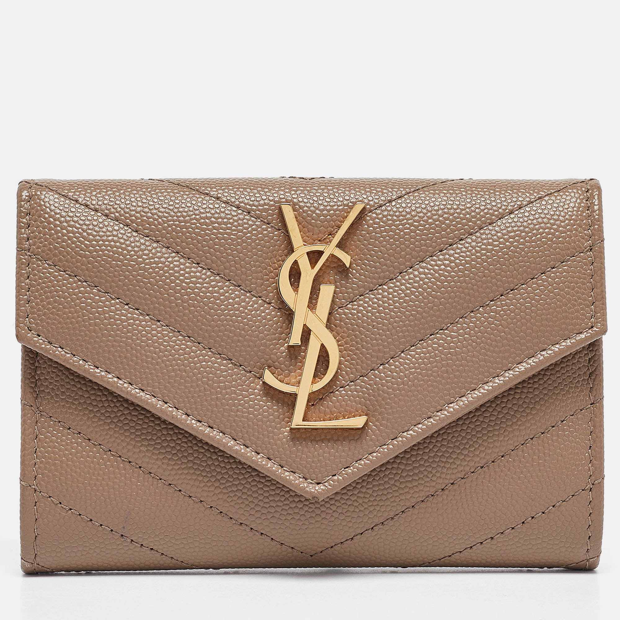 

Saint Laurent Beige Matelassé Leather Cassandra Compact Wallet