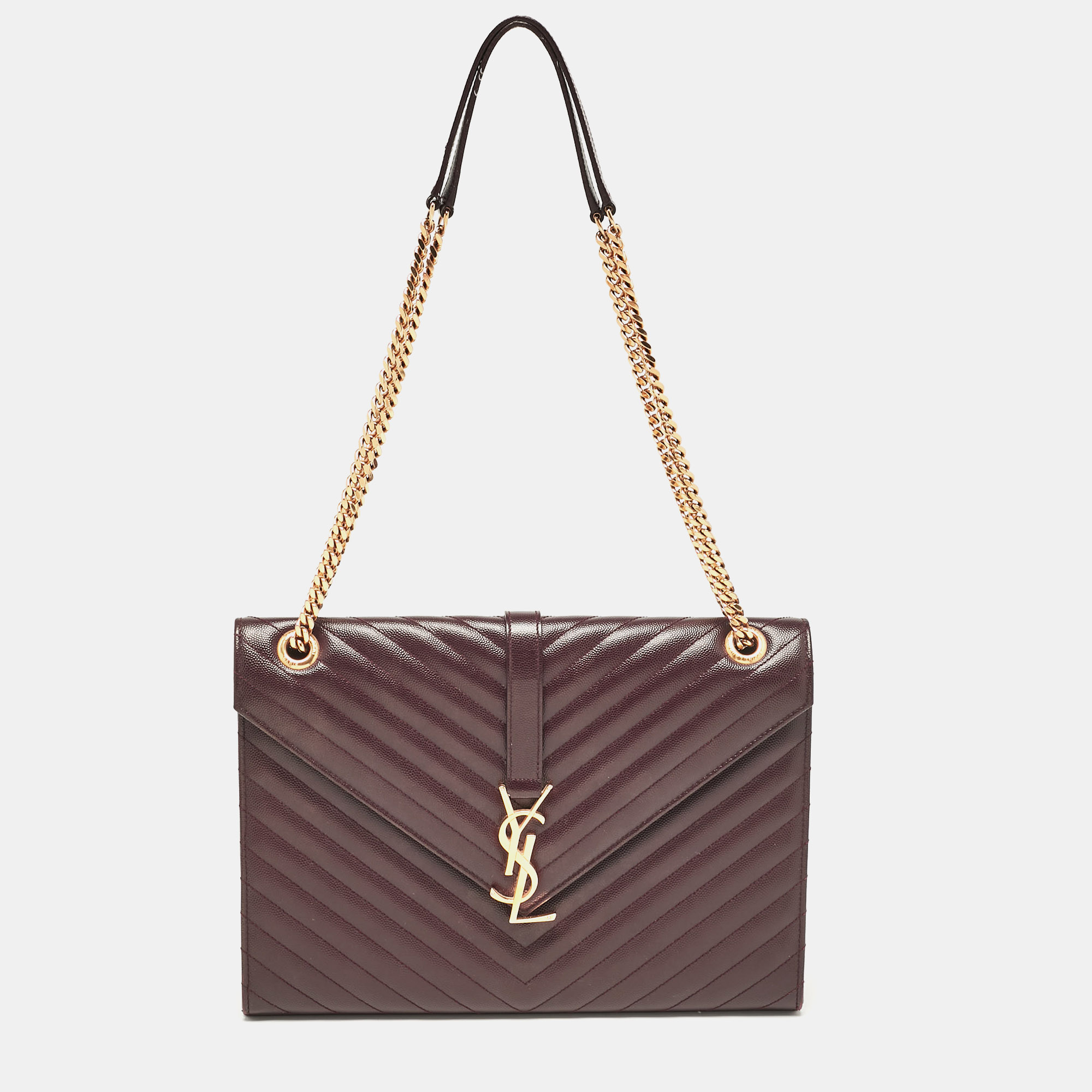 

Saint Laurent Burgundy Chevron Leather  Monogram Envelope Shoulder Bag