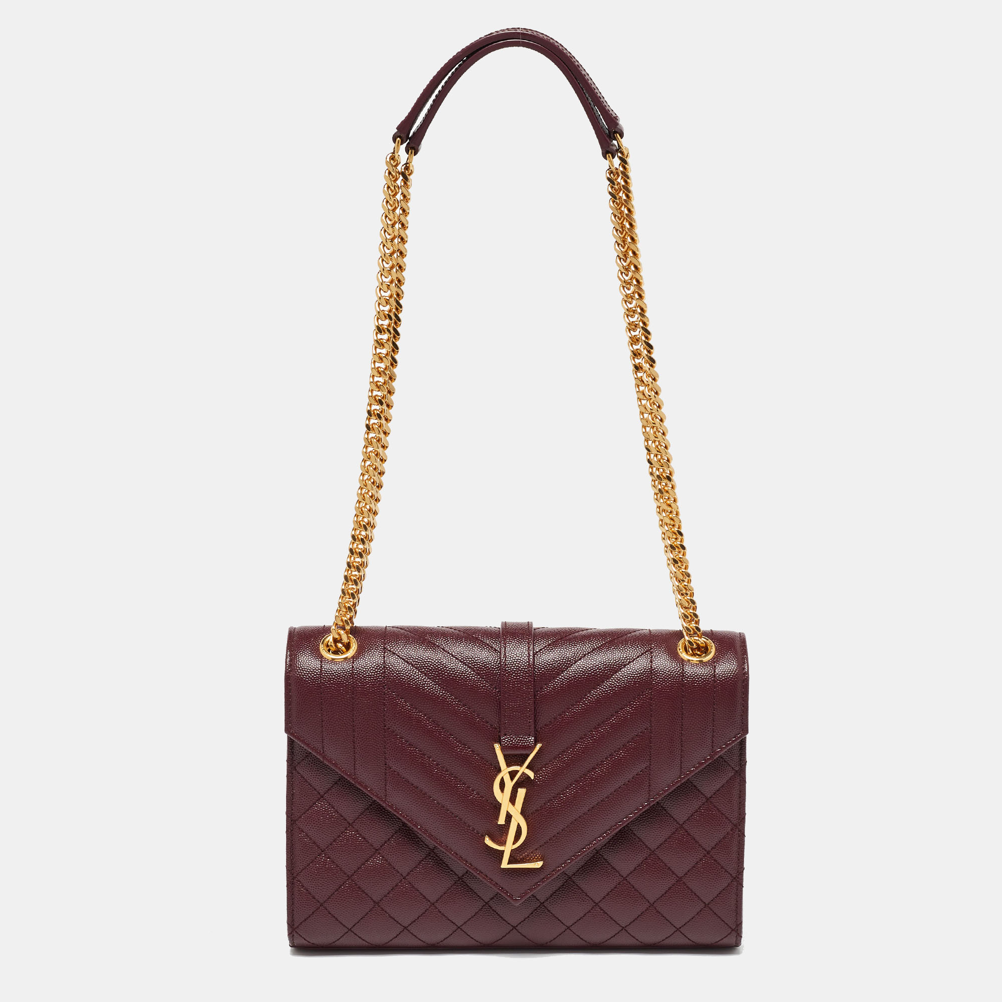 

Saint Laurent Burgundy Leather  Envelope Shoulder Bag