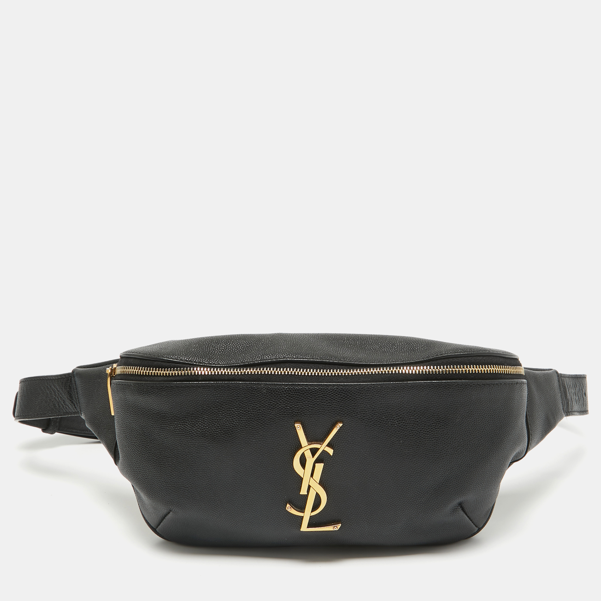 Pre-owned Saint Laurent Black Leather Cassandre Belt Bag