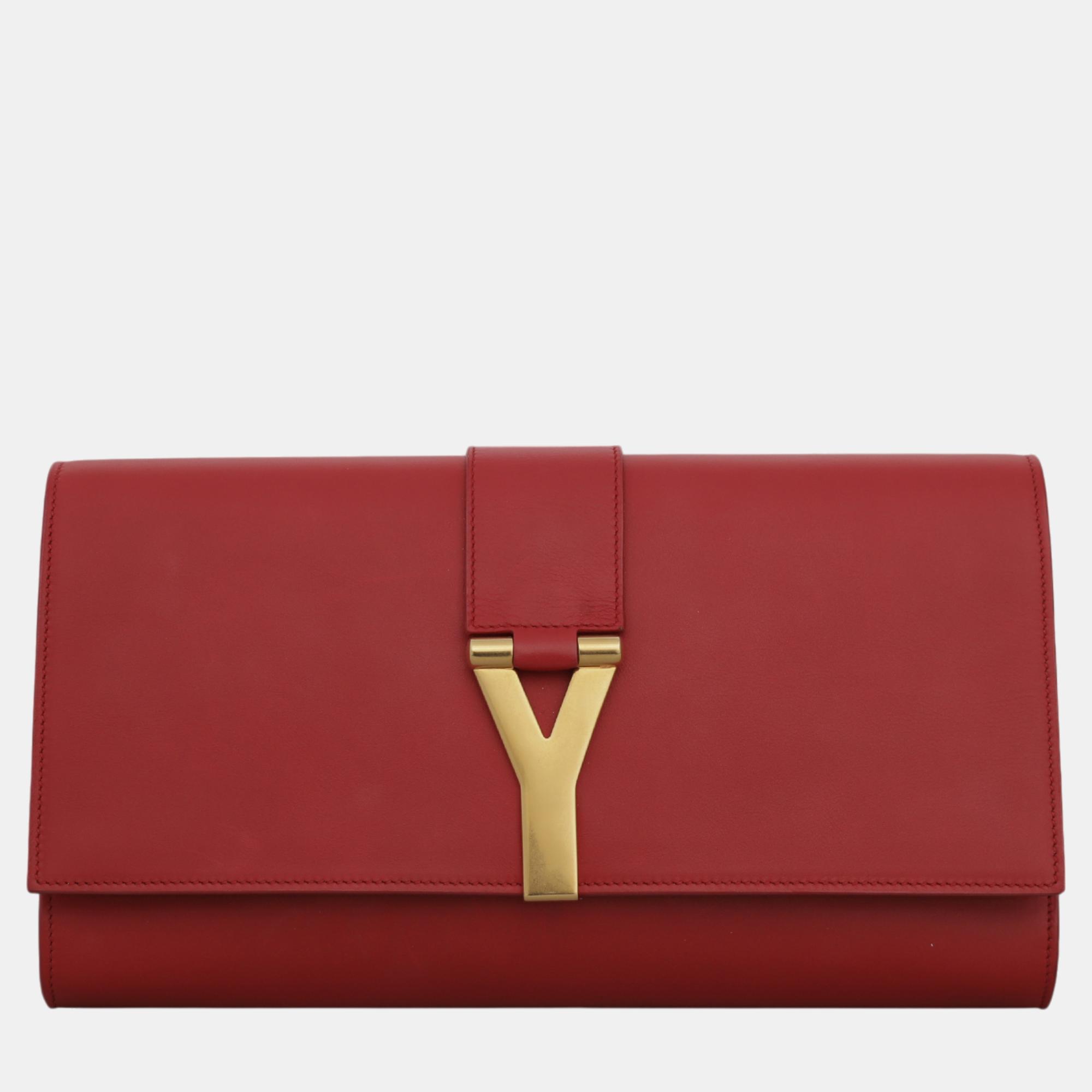 Pre-owned Saint Laurent Y Chyc Clutch In Red