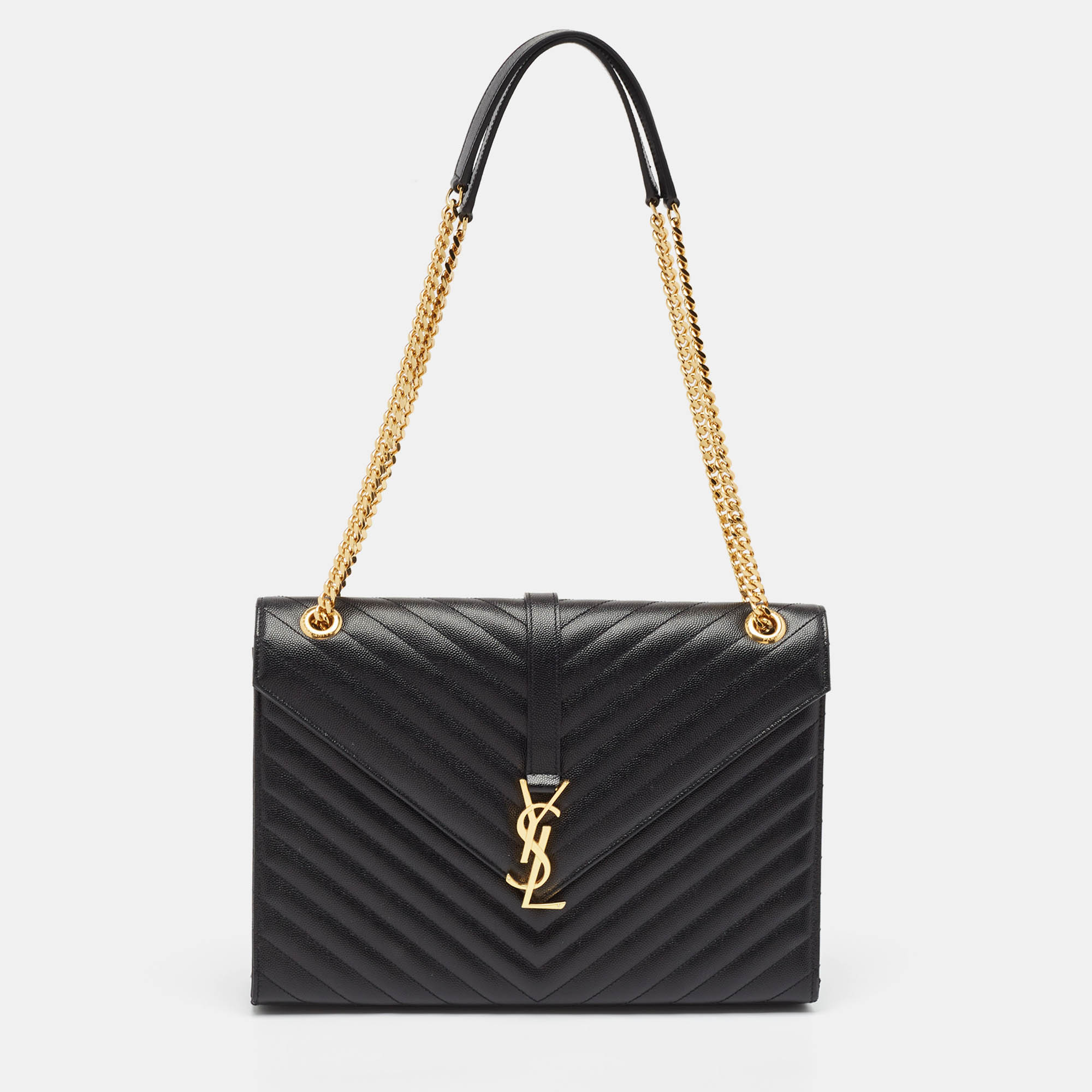 

Saint Laurent Black Matelassé Leather  Monogram Envelope Shoulder Bag