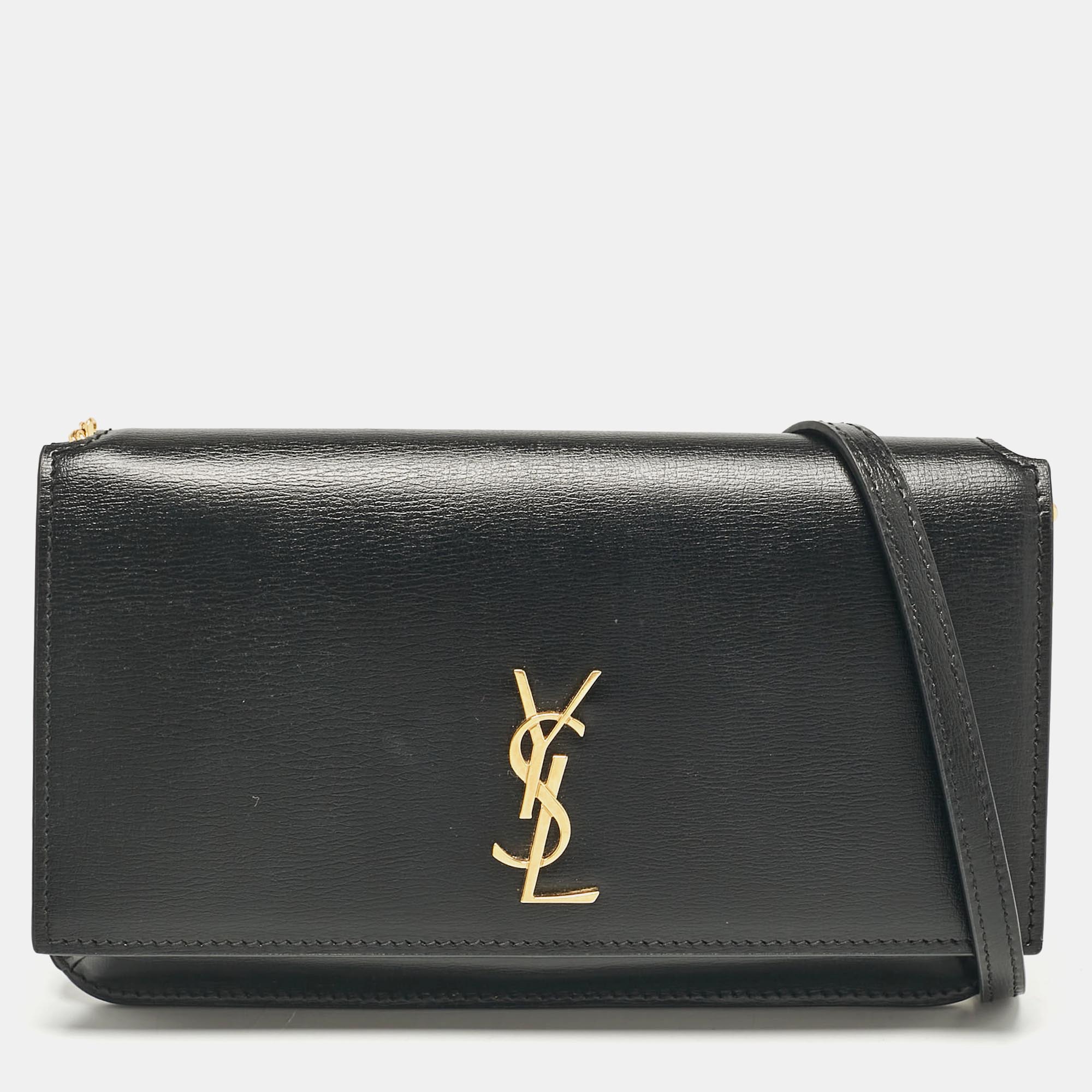 

Saint Laurent Black Leather Cassandre Phone Holder Crossbody Bag