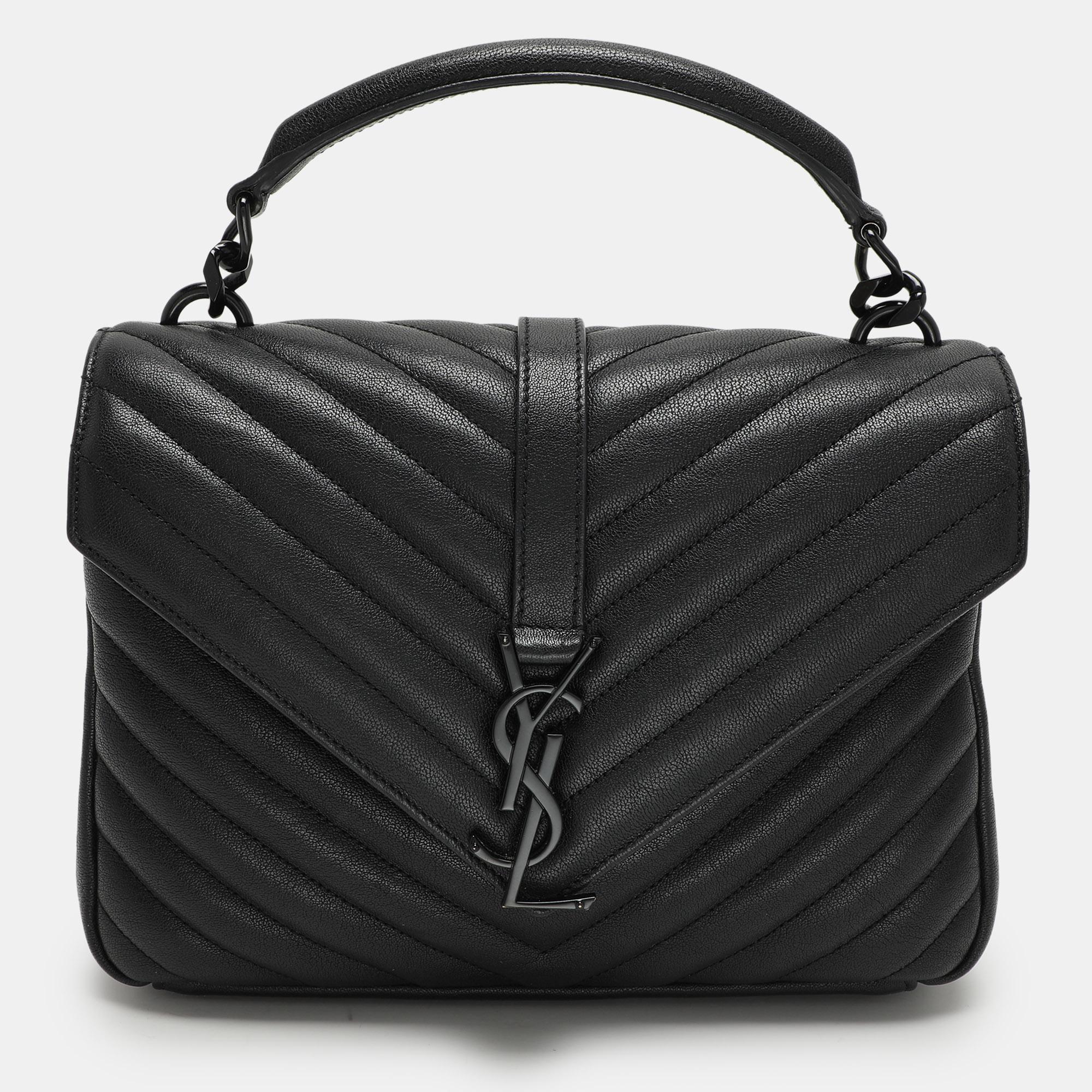 

Saint Laurent Black Chevron Quilted Leather  College Top Handle Bag