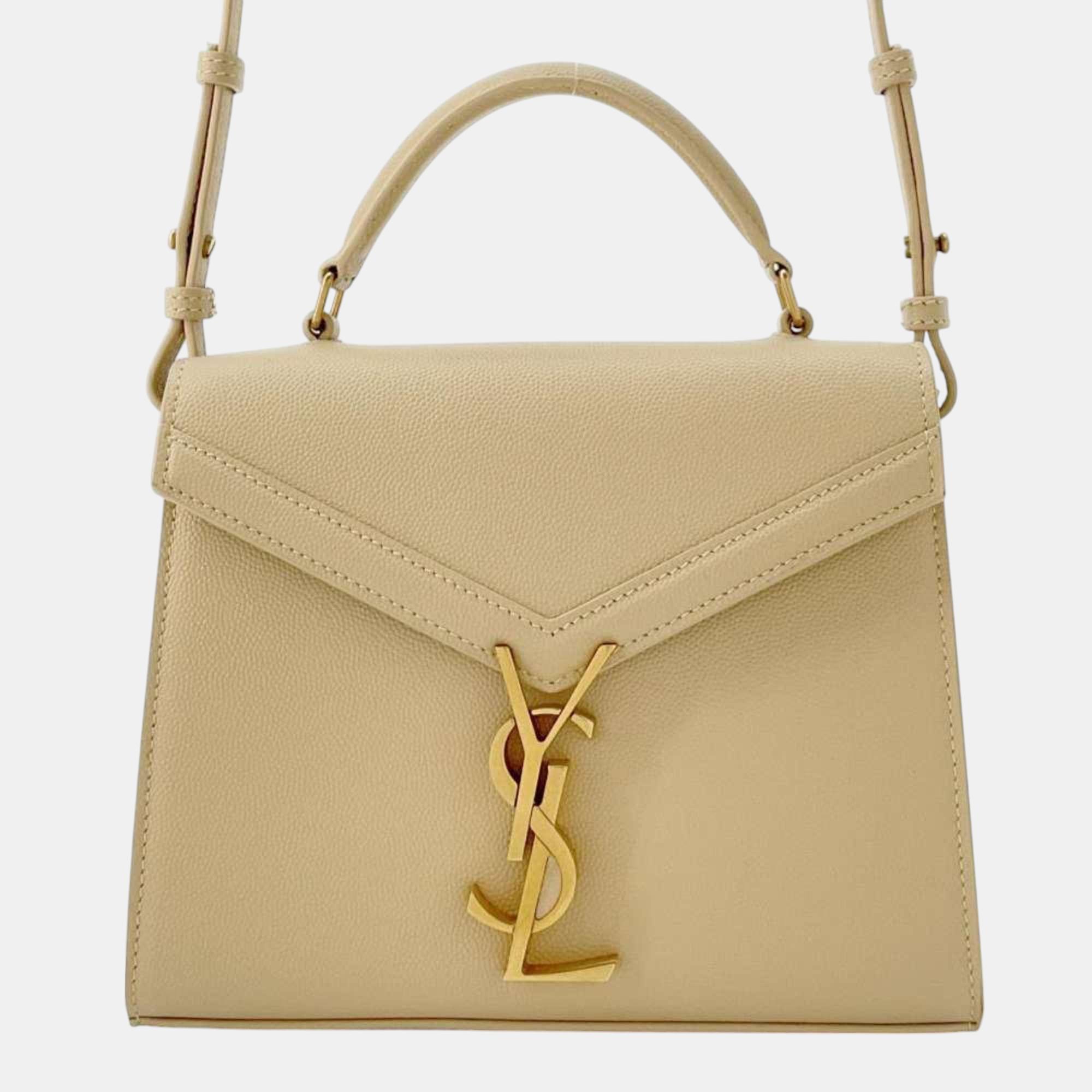 

Saint Laurent Cassandra Leather Handbag, Beige