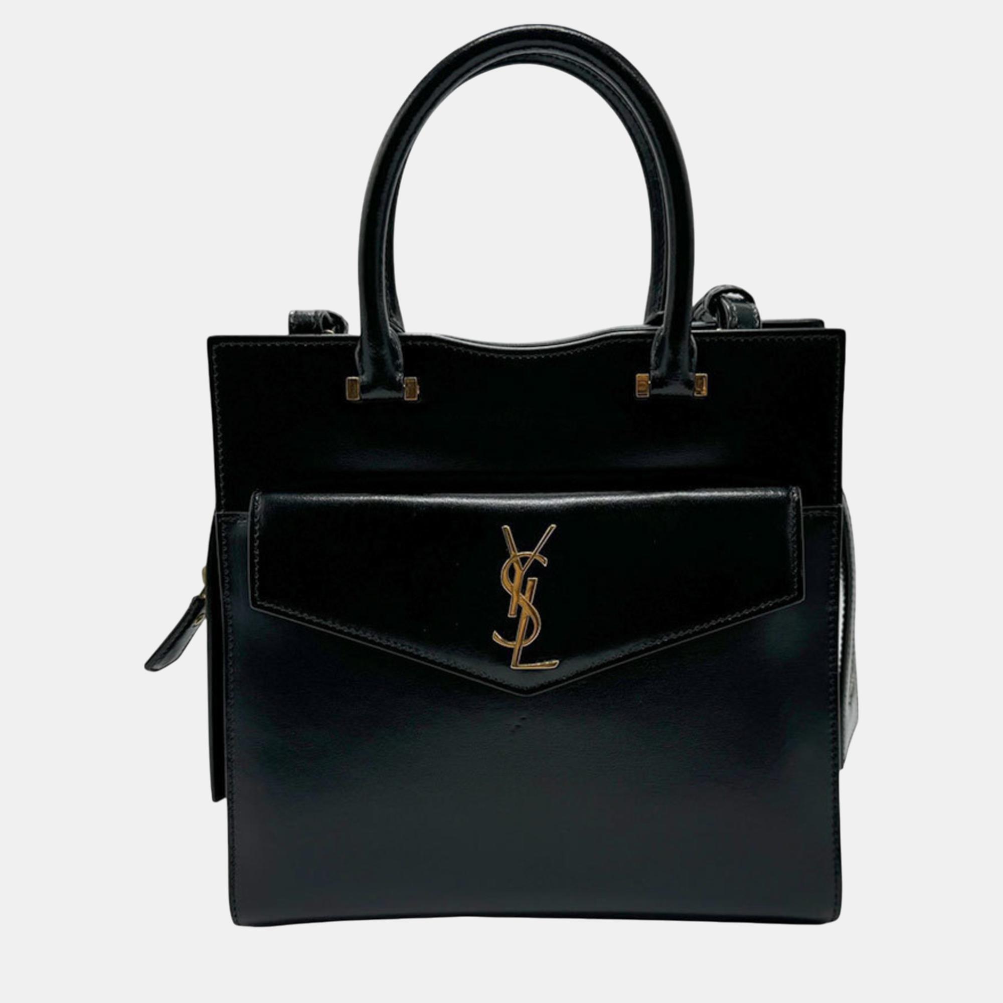 

Saint Laurent Uptown Small Leather Black Gold Handbag