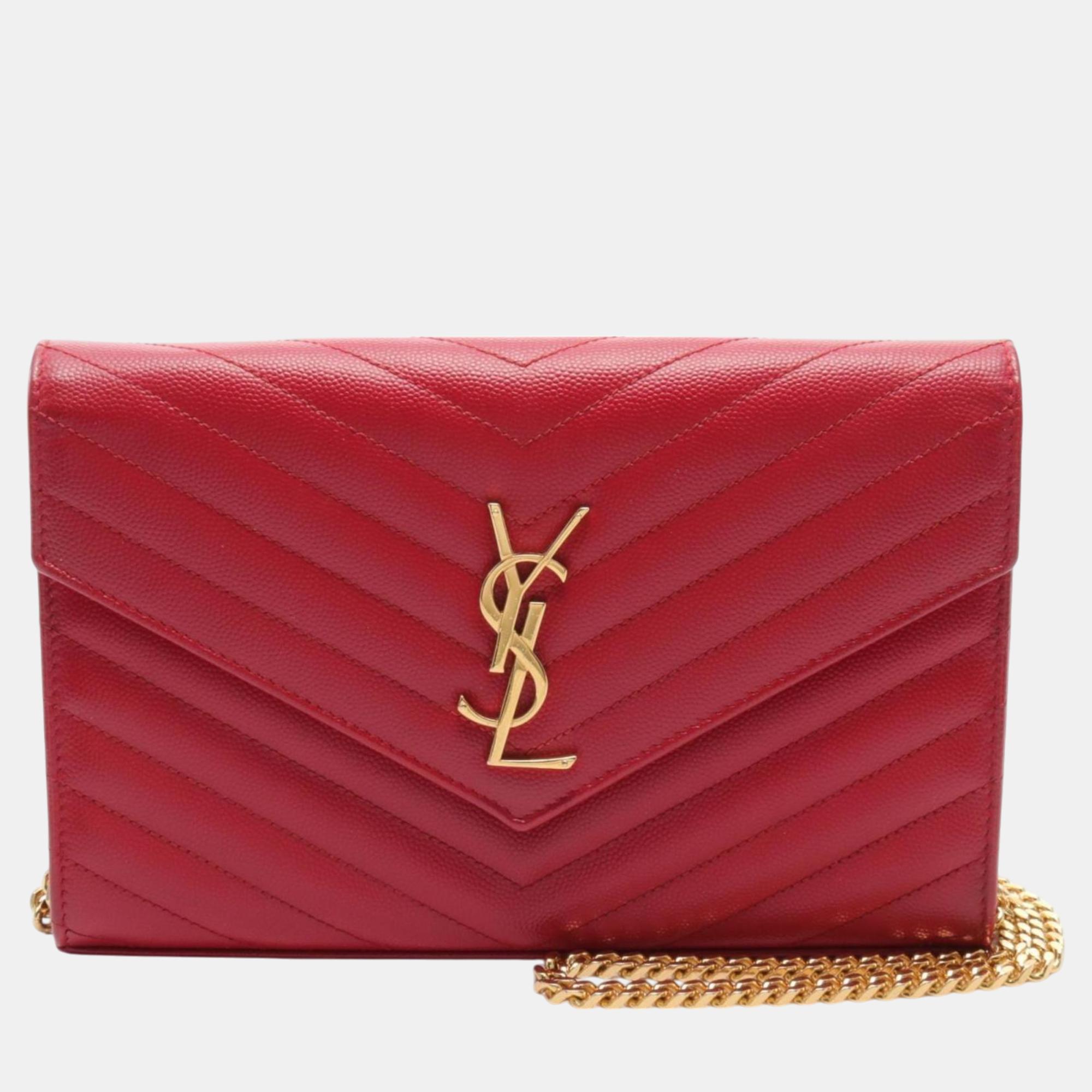 

Yves Saint Laurent Monogram Leather Red Shoulder Bag