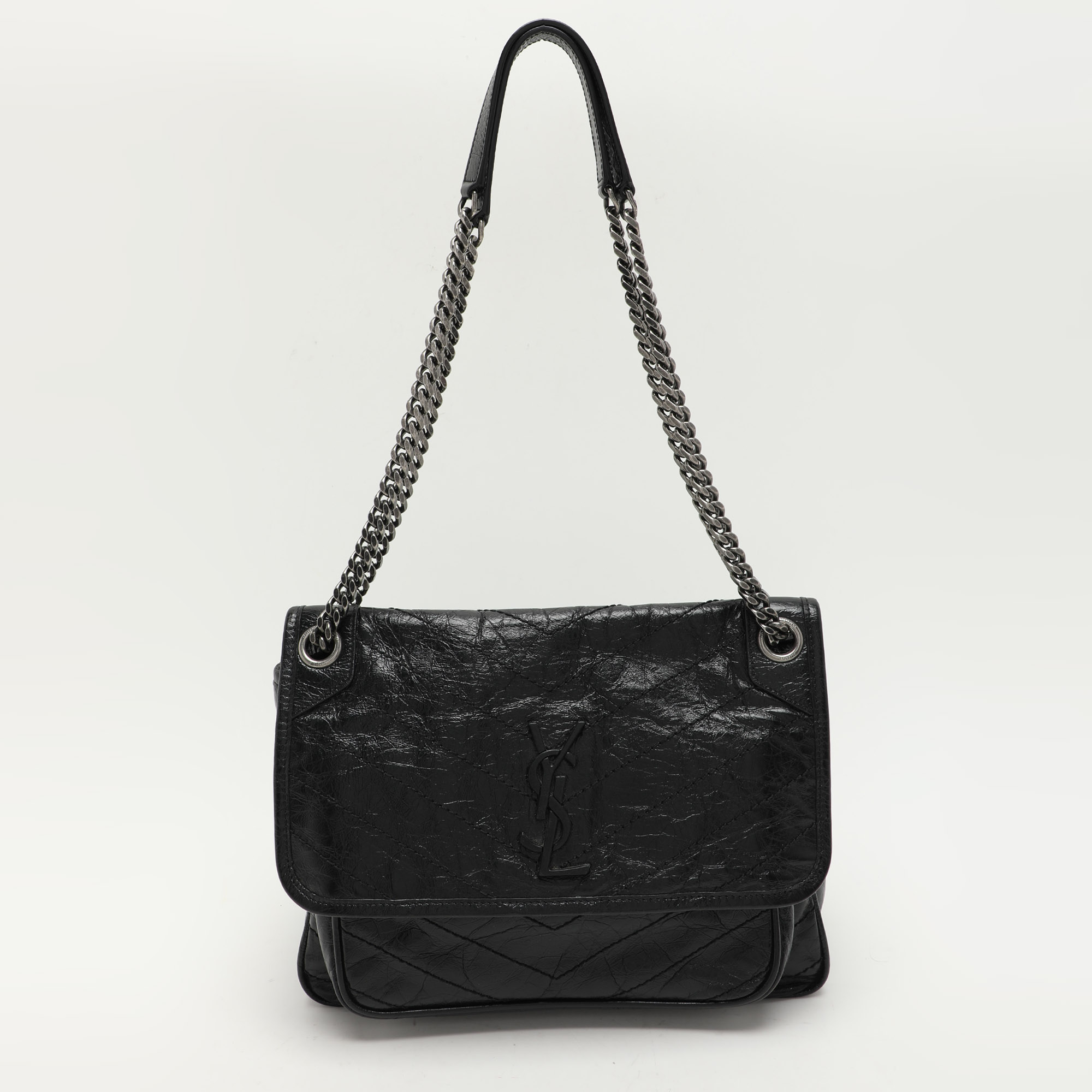 

Saint Laurent Black Crinkled Matelassé Leather Medium Niki Shoulder Bag