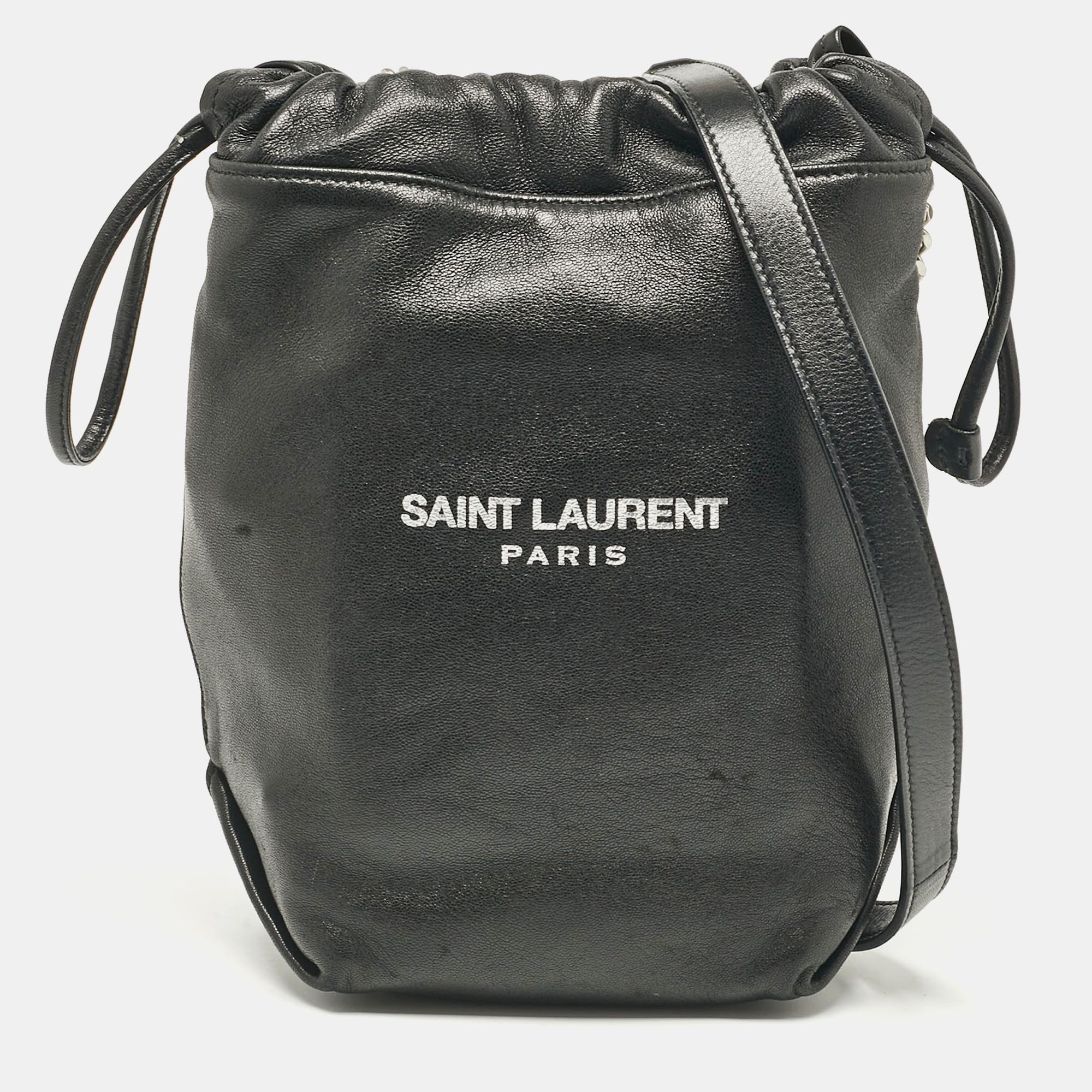 

Saint Laurent Black Leather Teddy Drawstring Shoulder Bag