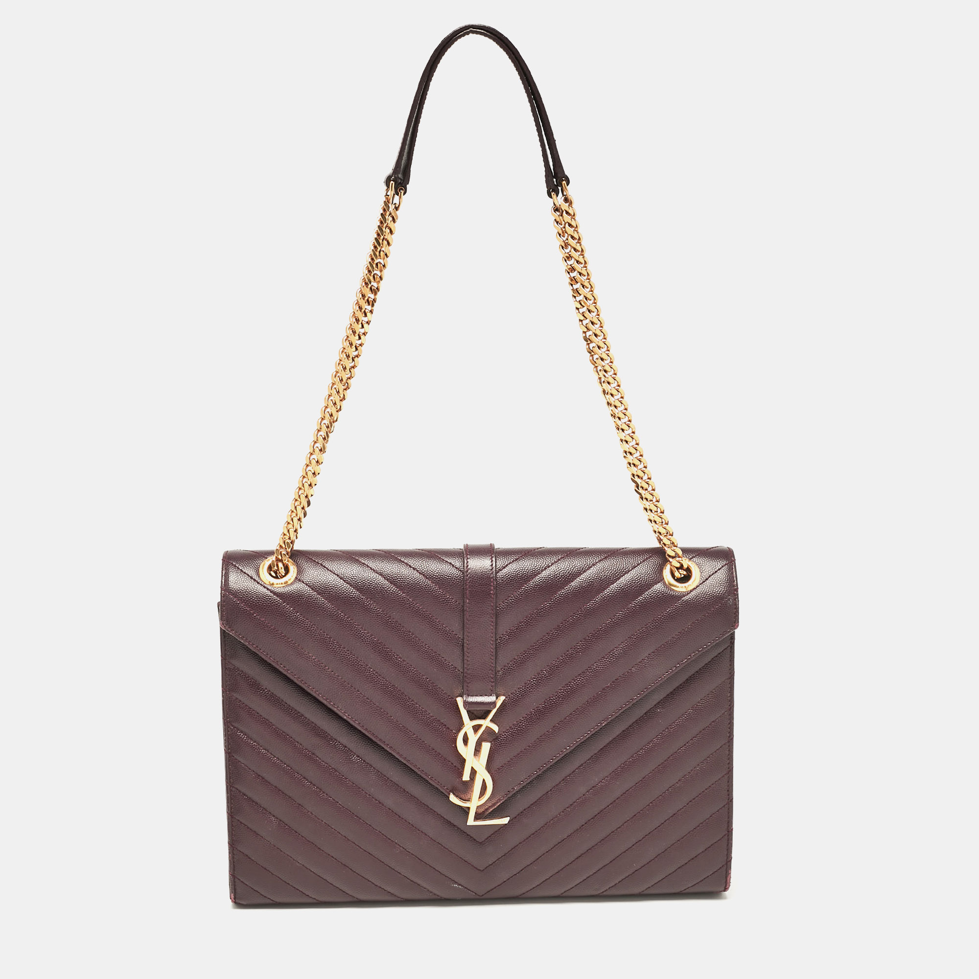 

Saint Laurent Burgundy Chevron Leather  Monogram Envelope Shoulder Bag