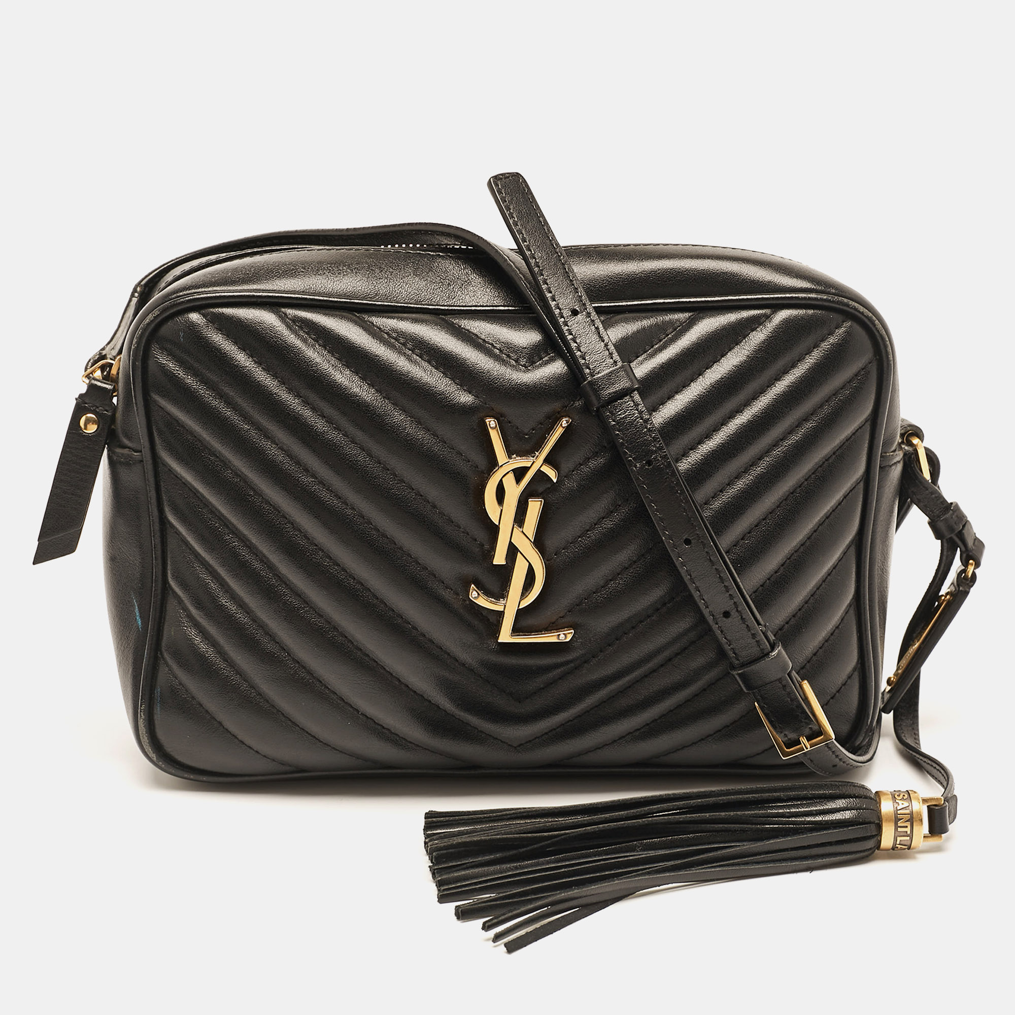 

Saint Laurent Black Matelassé Leather Monogram Lou Camera Bag