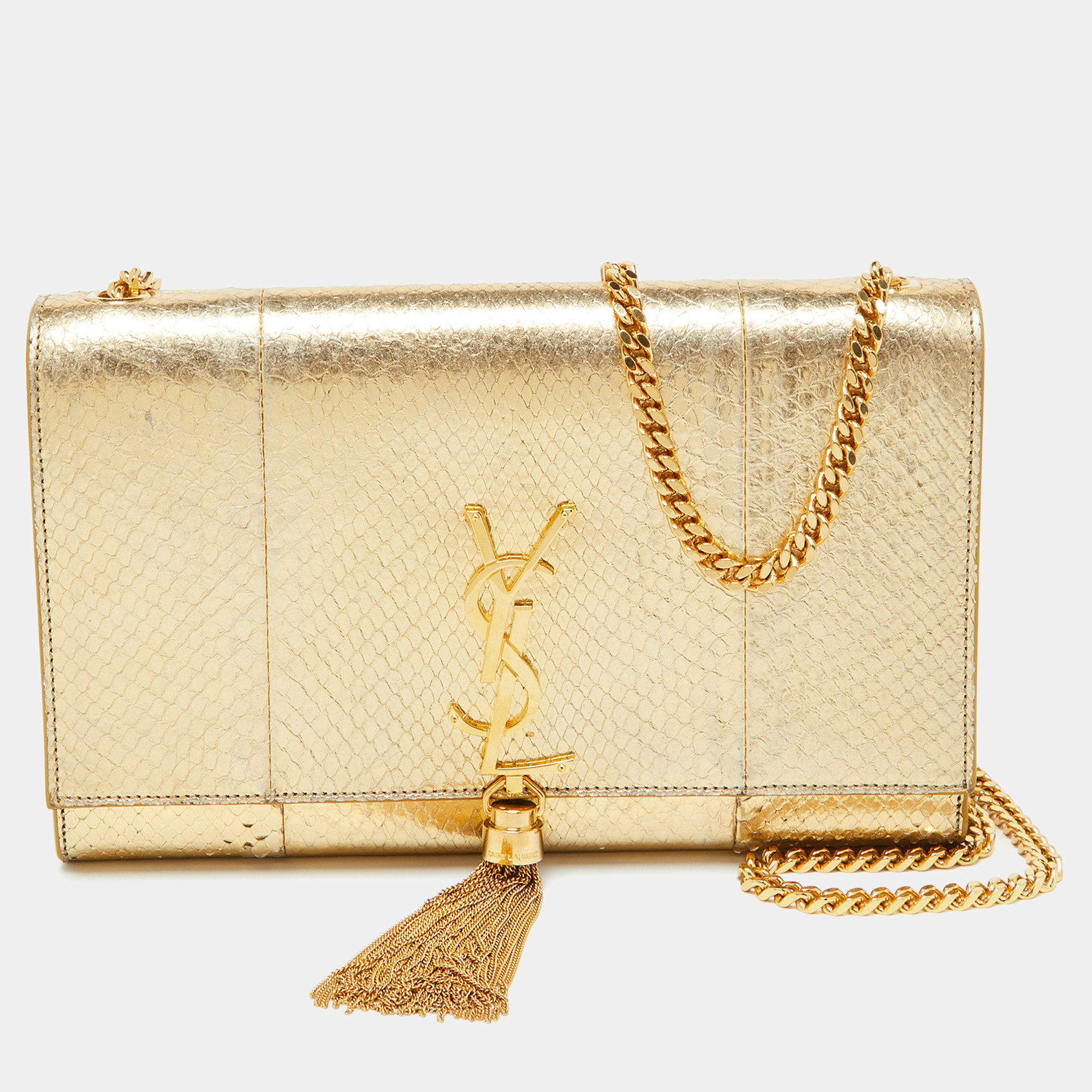 

Saint Laurent Gold Snakeskin Medium Kate Tassel Crossbody Bag