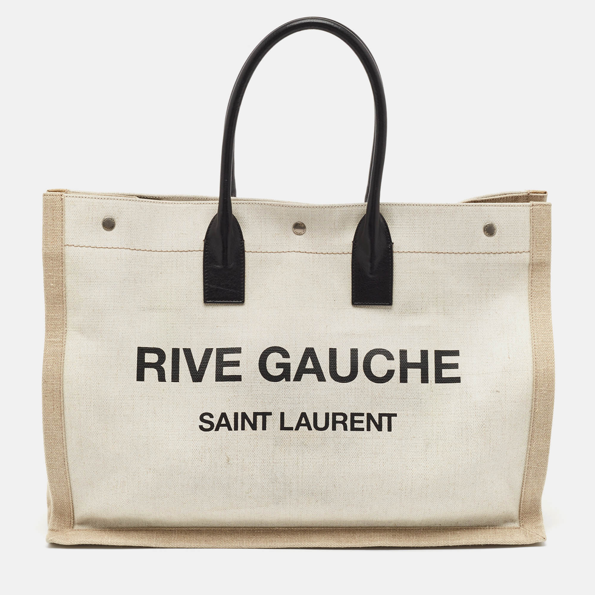 

Saint Laurent Two Tone Beige Canvas  Rive Gauche Tote