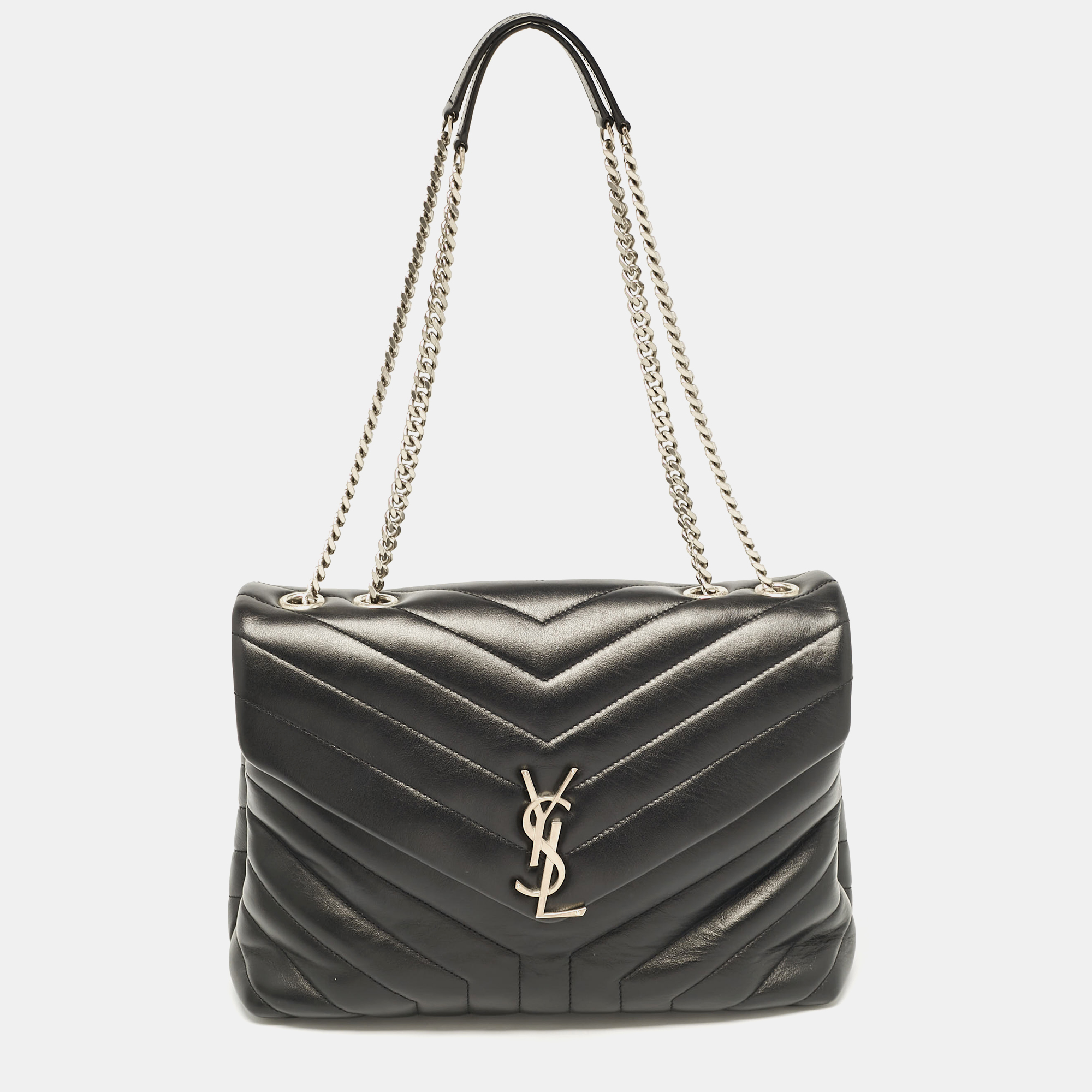 

Saint Laurent Black Matelassé Leather Medium Loulou Shoulder Bag