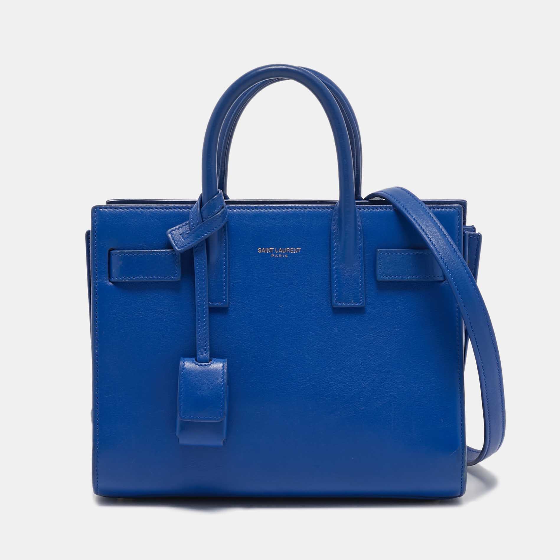 

Saint Laurent Blue Leather Nano Classic Sac De Jour Tote