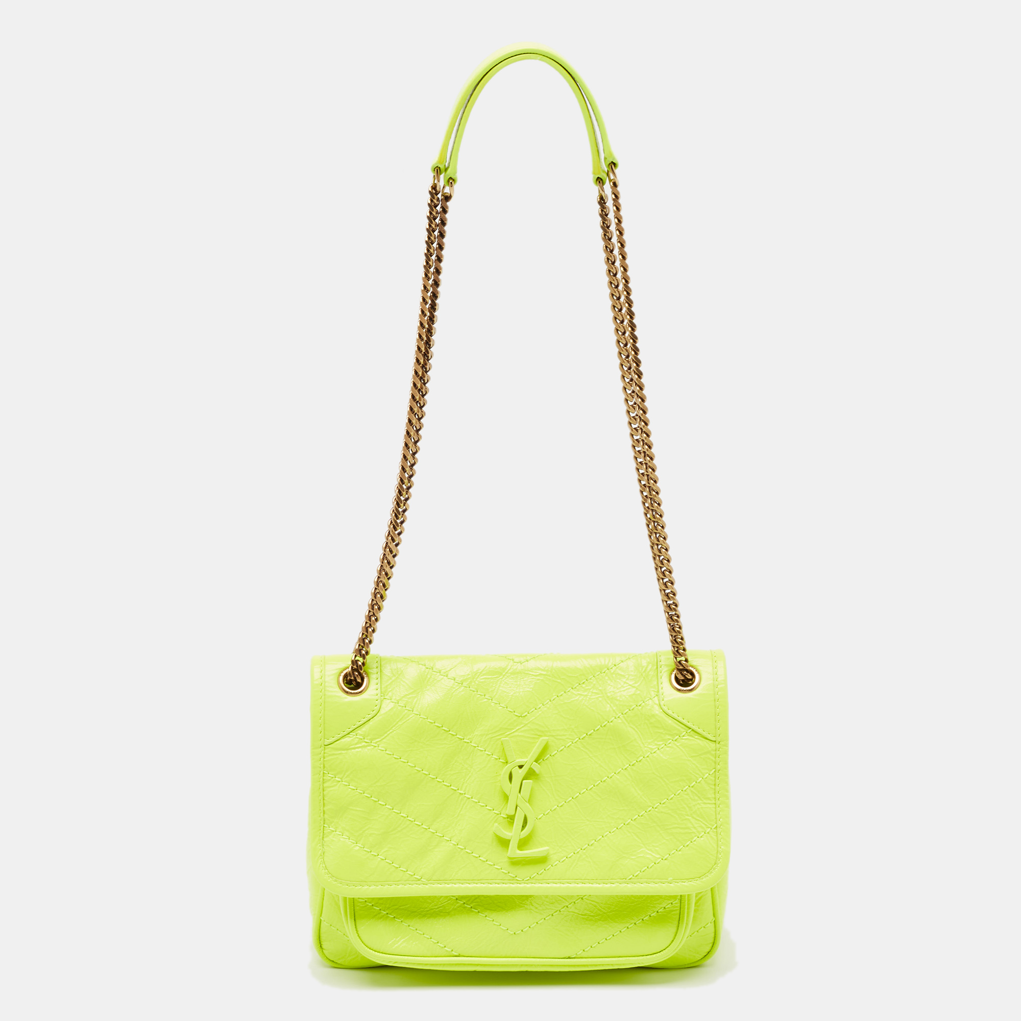 

Saint Laurent Neon Green Leather Baby Niki Shoulder Bag