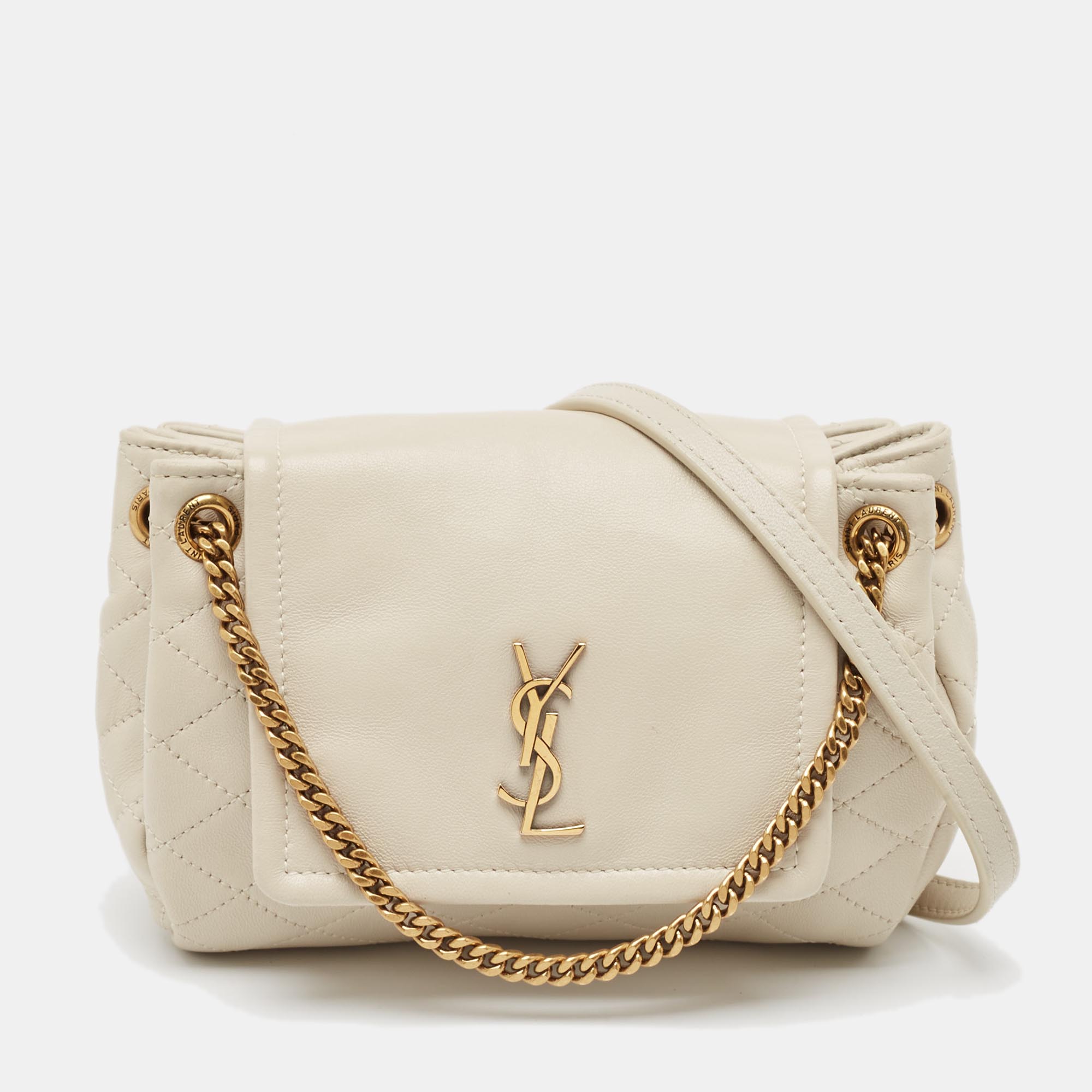 

Saint Laurent Off White Quilted Leather Mini Nolita Shoulder Bag