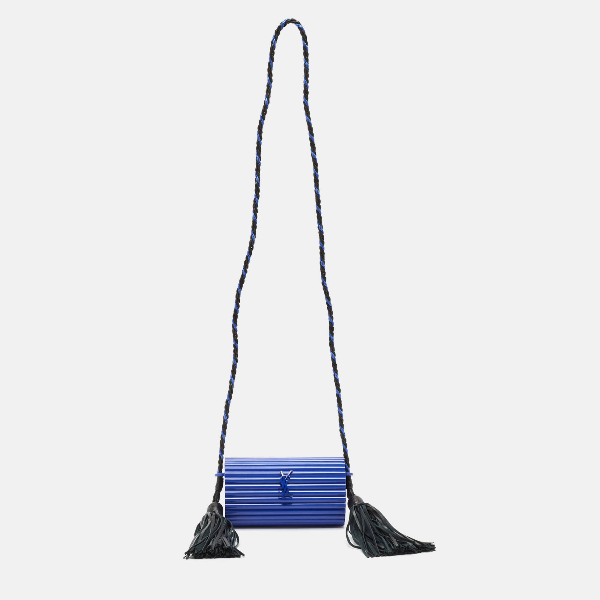 

Saint Laurent Blue Plexiglass Opium Tassel Minaudiere Bag