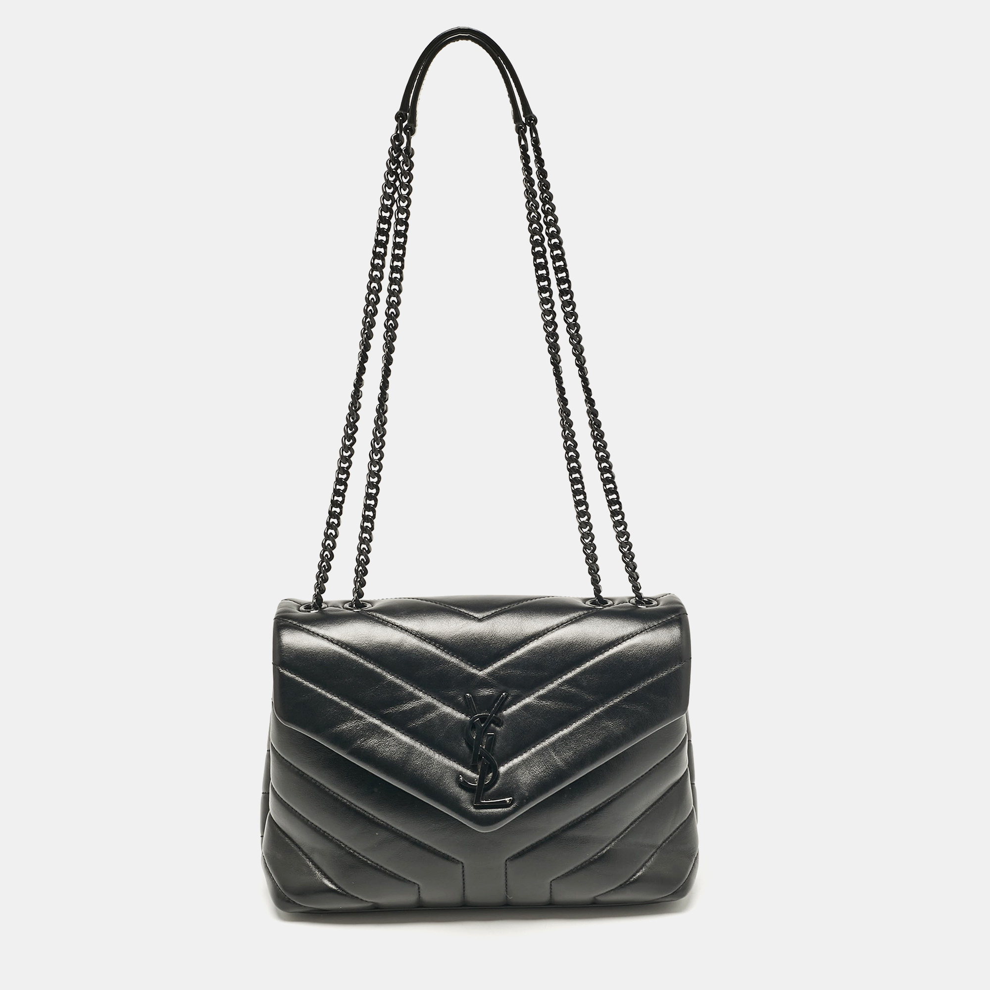 

Saint Laurent Black Chevron Leather  Loulou Shoulder Bag