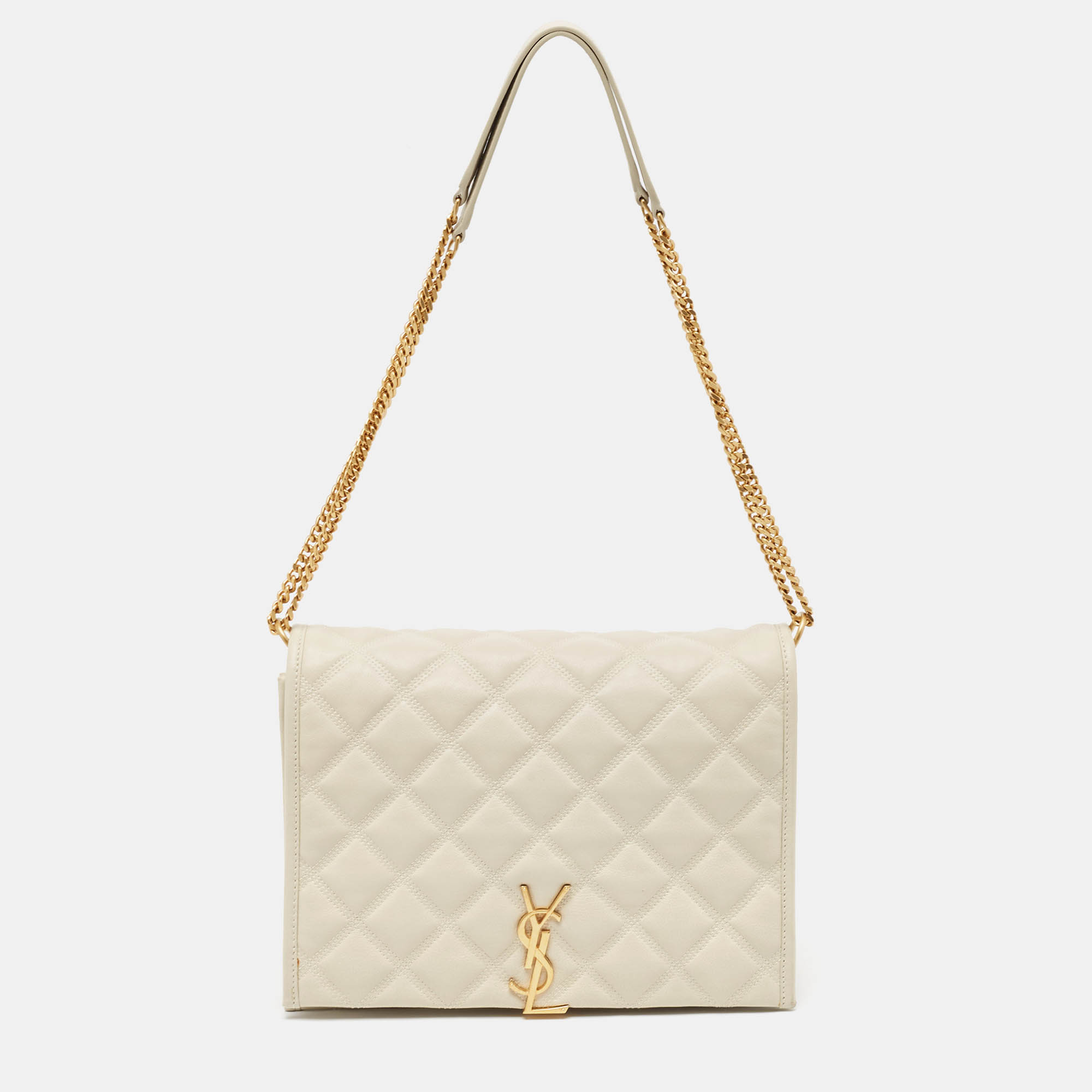 

Saint Laurent White Quilted Leather Becky Shoulder Bag