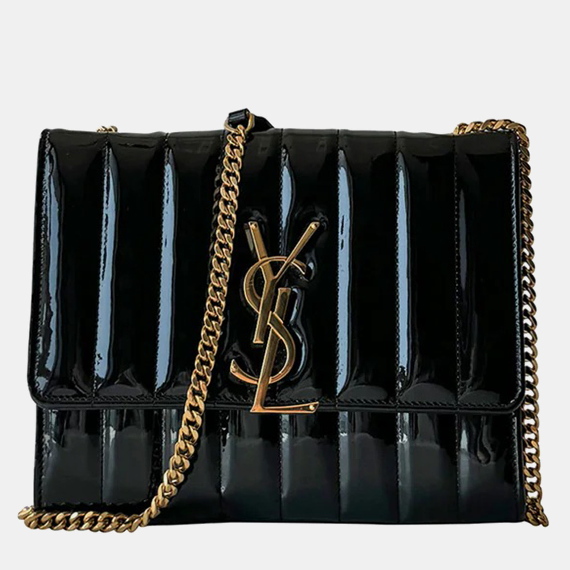 

Saint Laurent Patent Calfskin Matelasse Monogram Medium Vicky Chain Shoulder Bag, Black