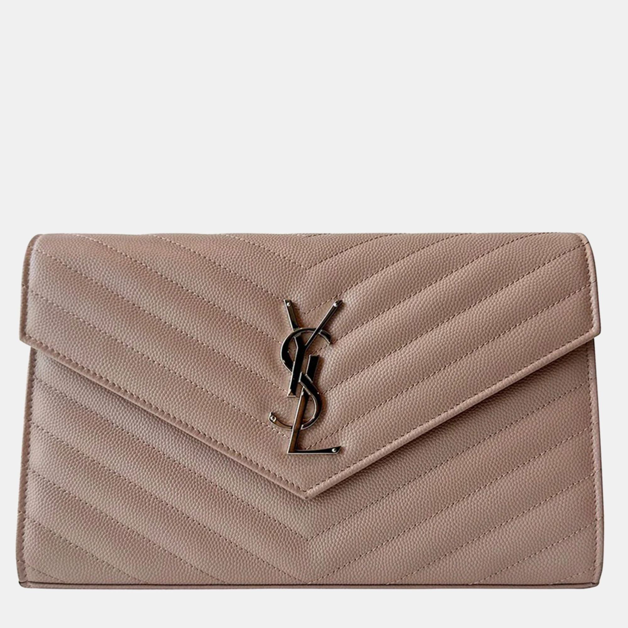 

Saint Laurent Beige Grain De Poudre Monogram Wallet On Chain, Pink