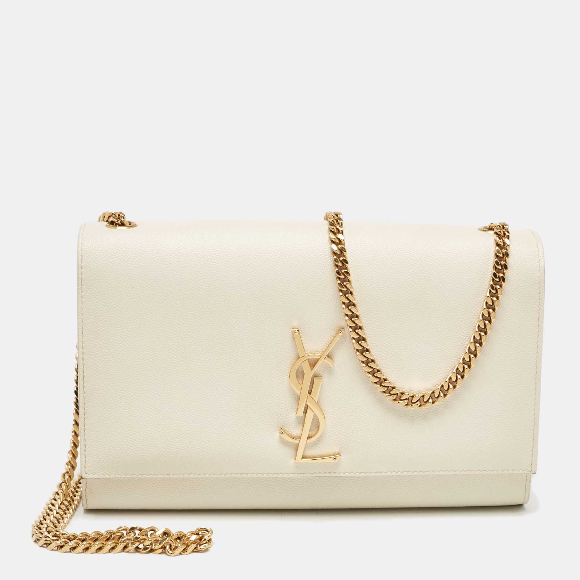 Pre-owned Saint Laurent Off White Leather Medium Kate Shoulder Bag