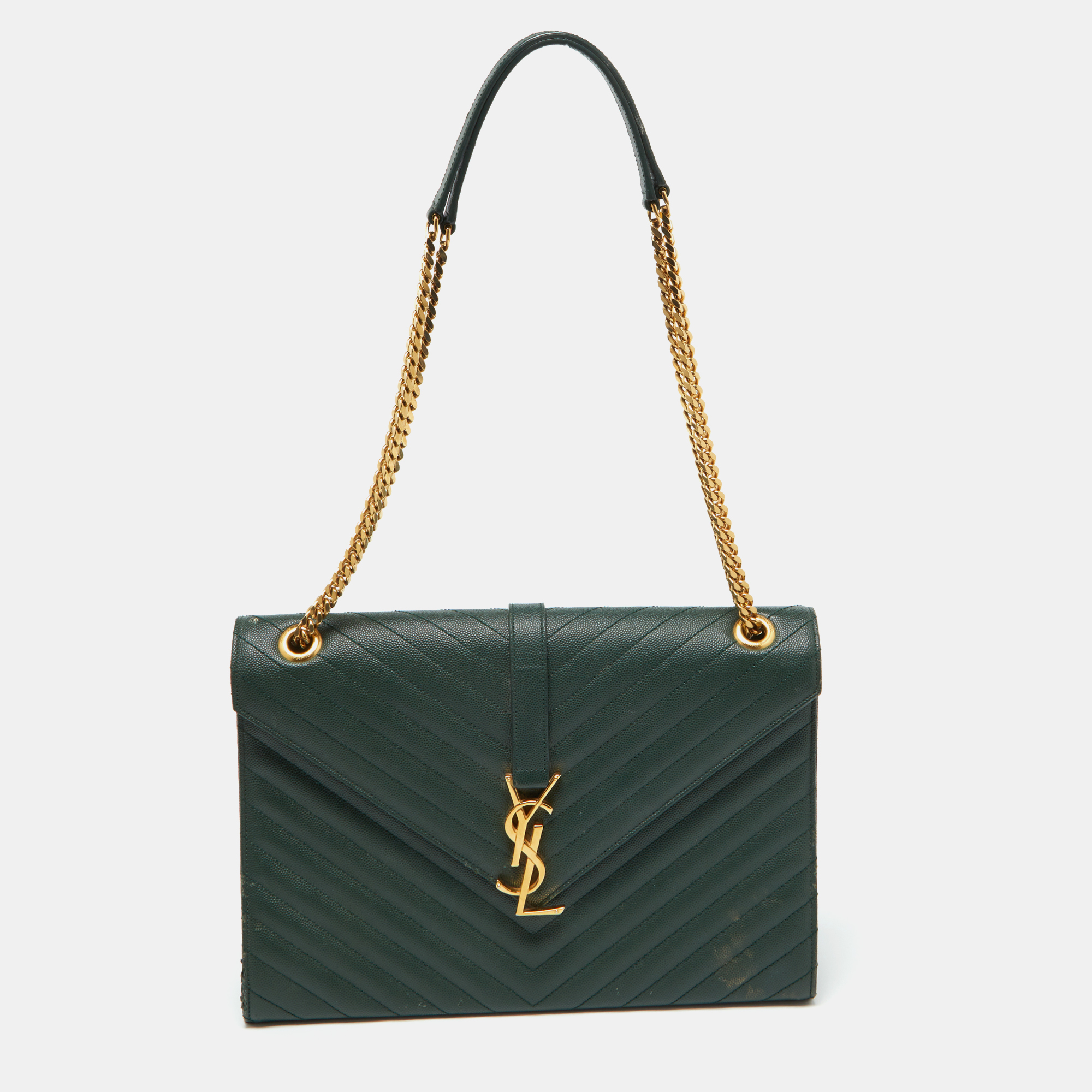 

Saint Laurent Green Matelassé Leather  Cassandre Flap Bag