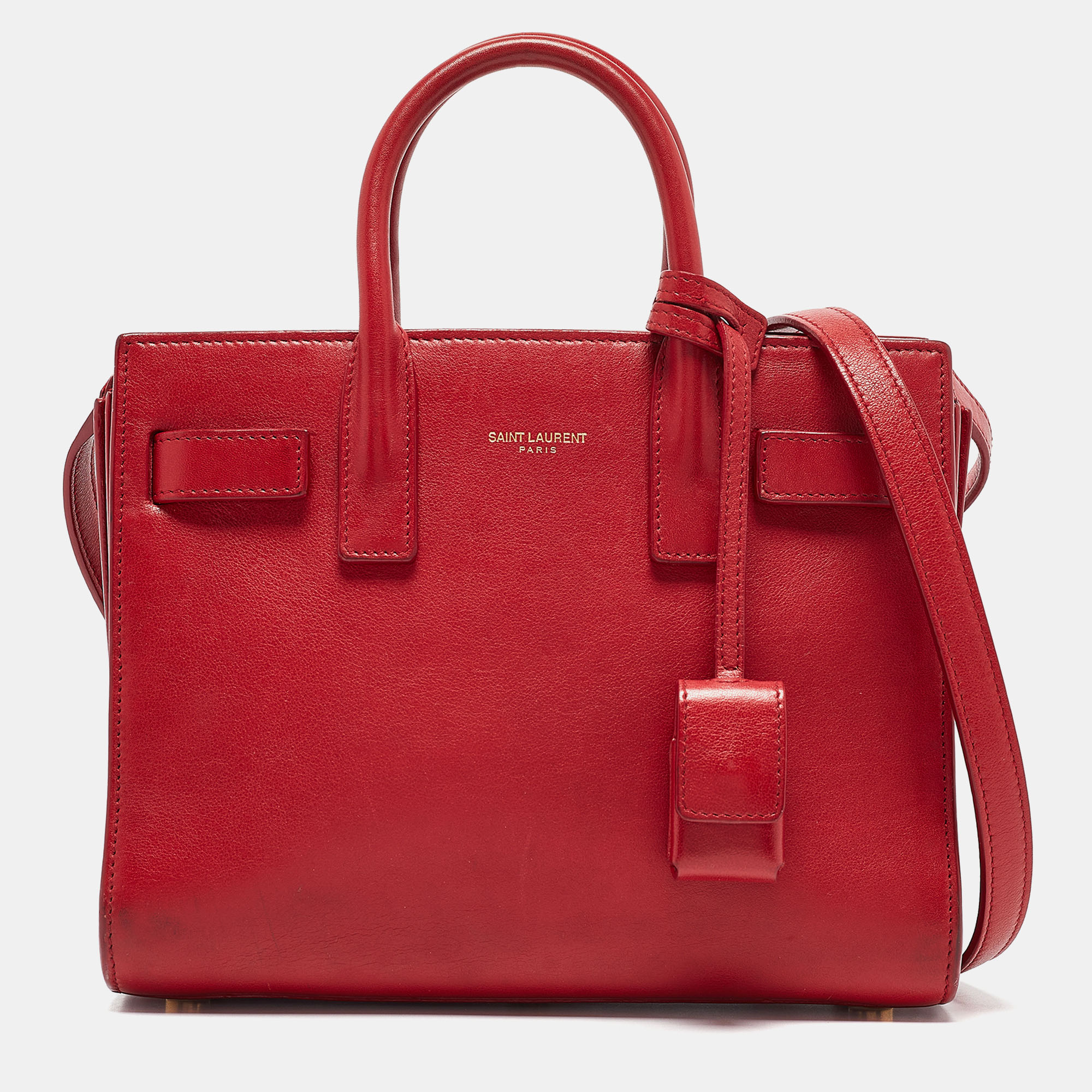 

Saint Laurent Red Leather Nano Classic Sac De Jour Tote