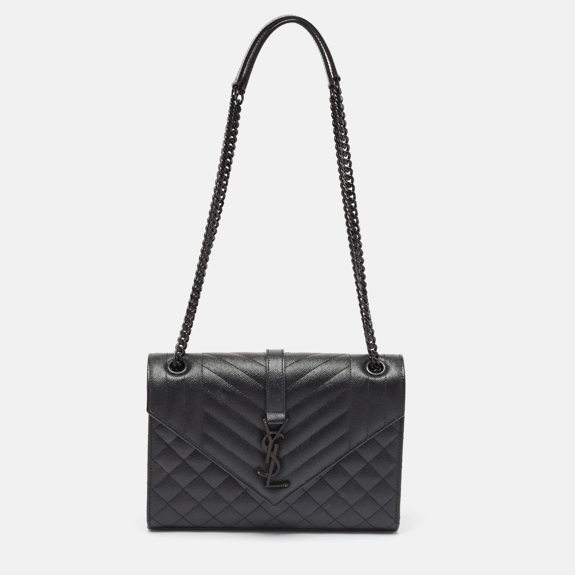 

Saint Laurent Black Mix Matelassé Leather Medium Envelope Chain Shoulder Bag