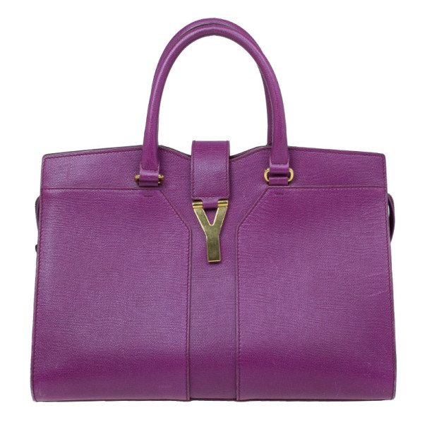 Pre Owned Saint Laurent Paris Purple Leather Cabas Chyc Tote