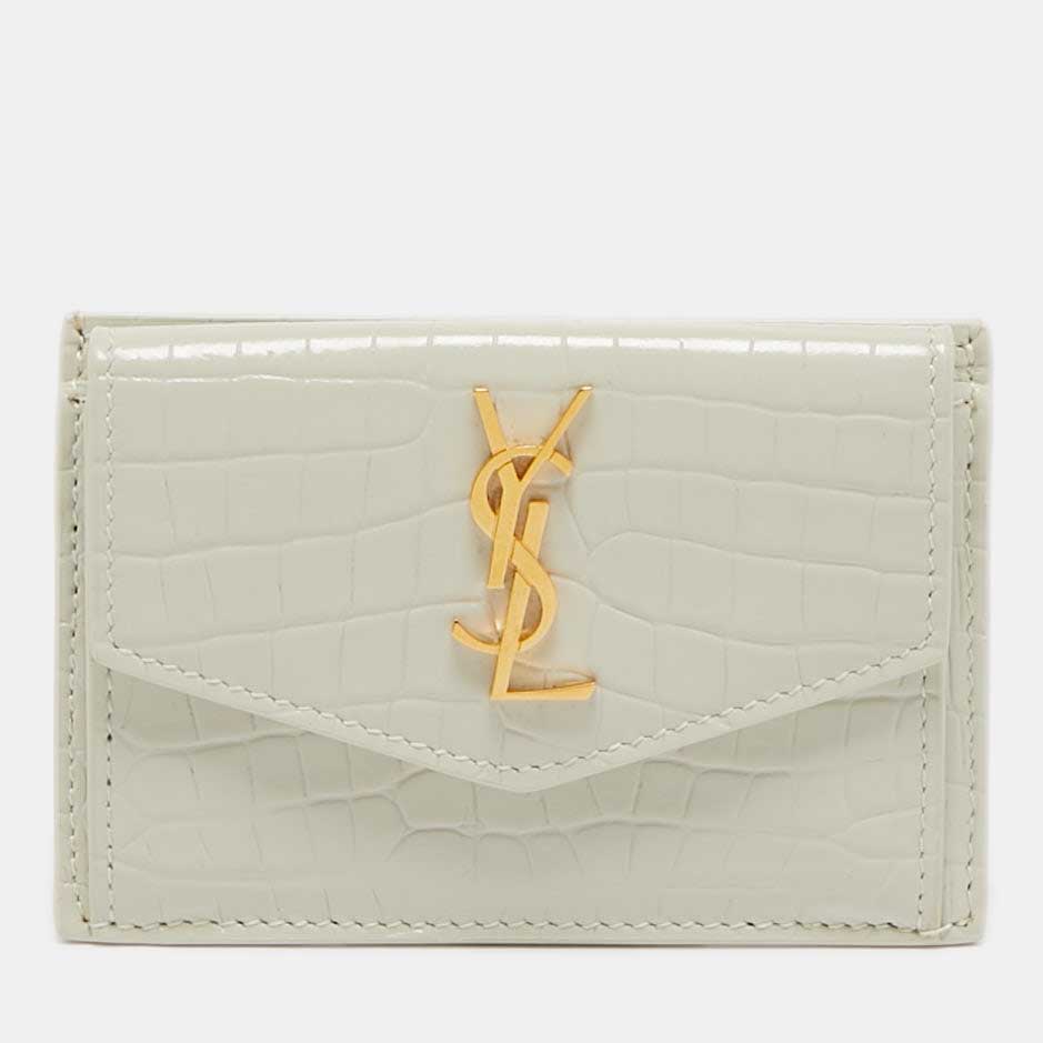 

Saint Laurent Off White Croc Embossed Leather Uptown Flap Card Holder