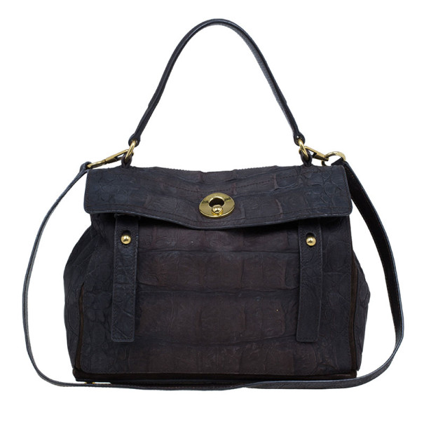Pre Owned Saint Laurent Paris Brown Crocodile Embossed Muse Two