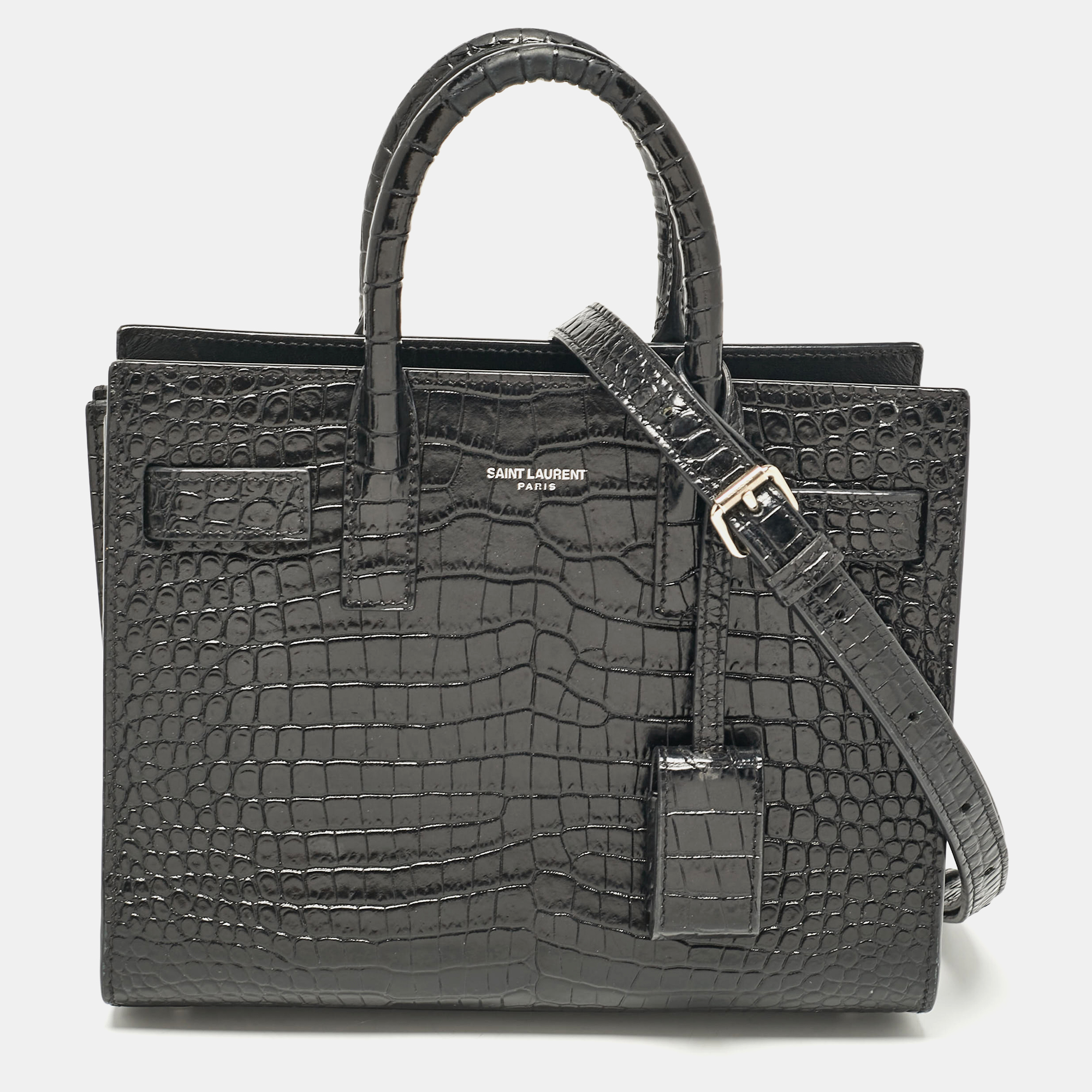 

Saint Laurent Black Croc Embossed Leather Nano Classic Sac De Jour Tote