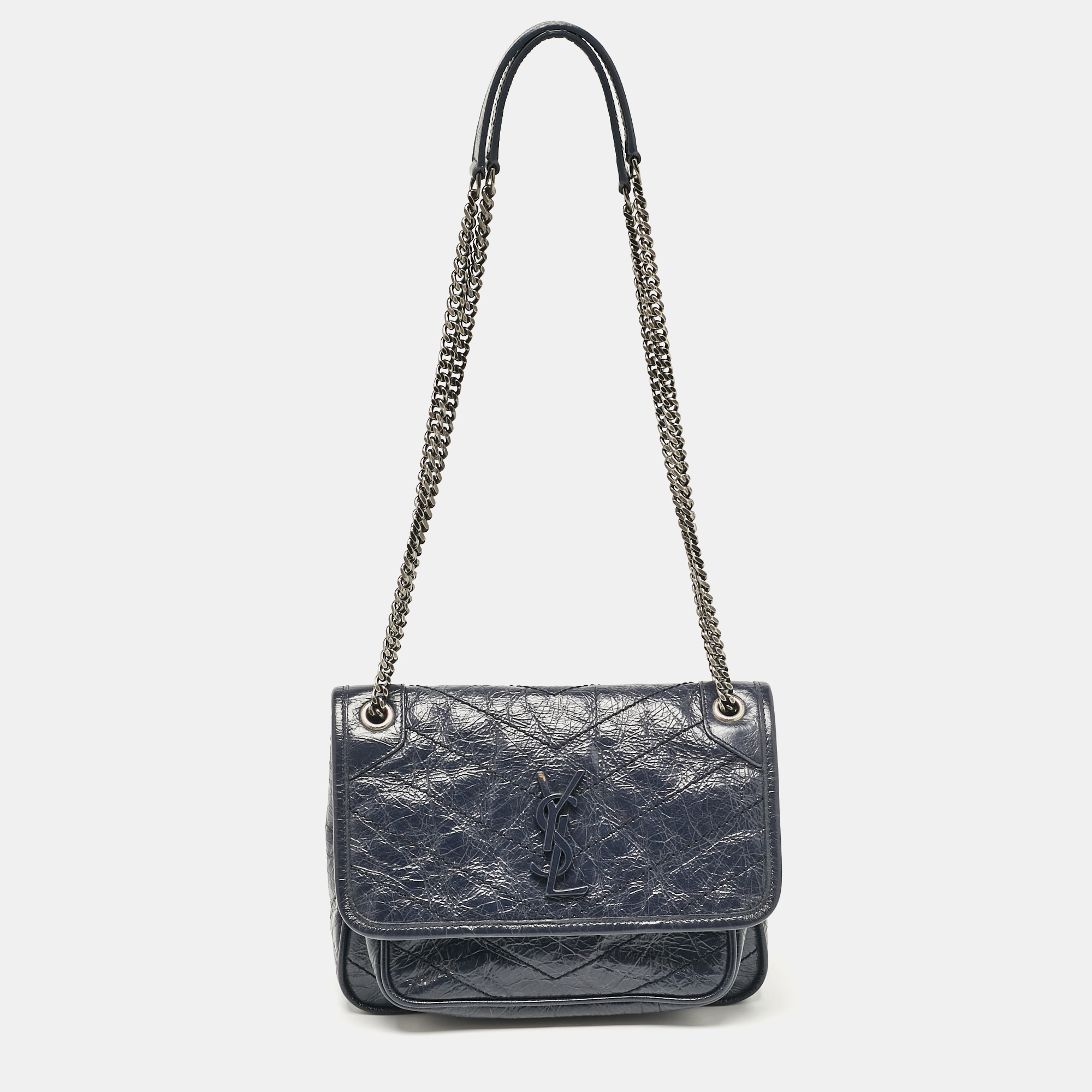 

Saint Laurent Navy Blue Matelassé Leather Baby Niki Chain Shoulder Bag