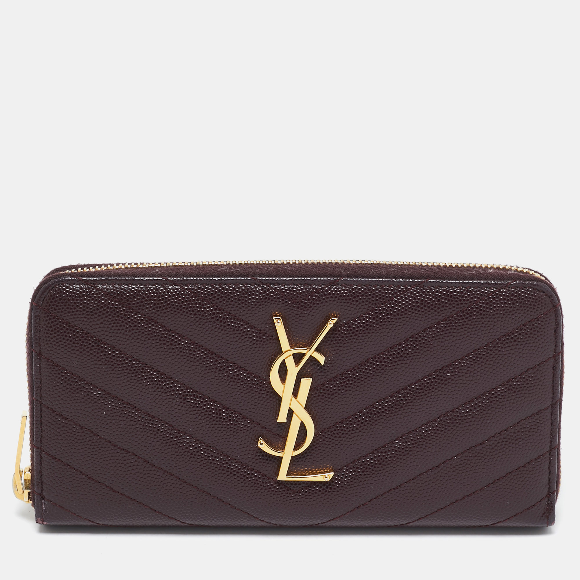 

Saint Laurent Burgundy Matelassé Leather Cassandre Zip Continental Wallet