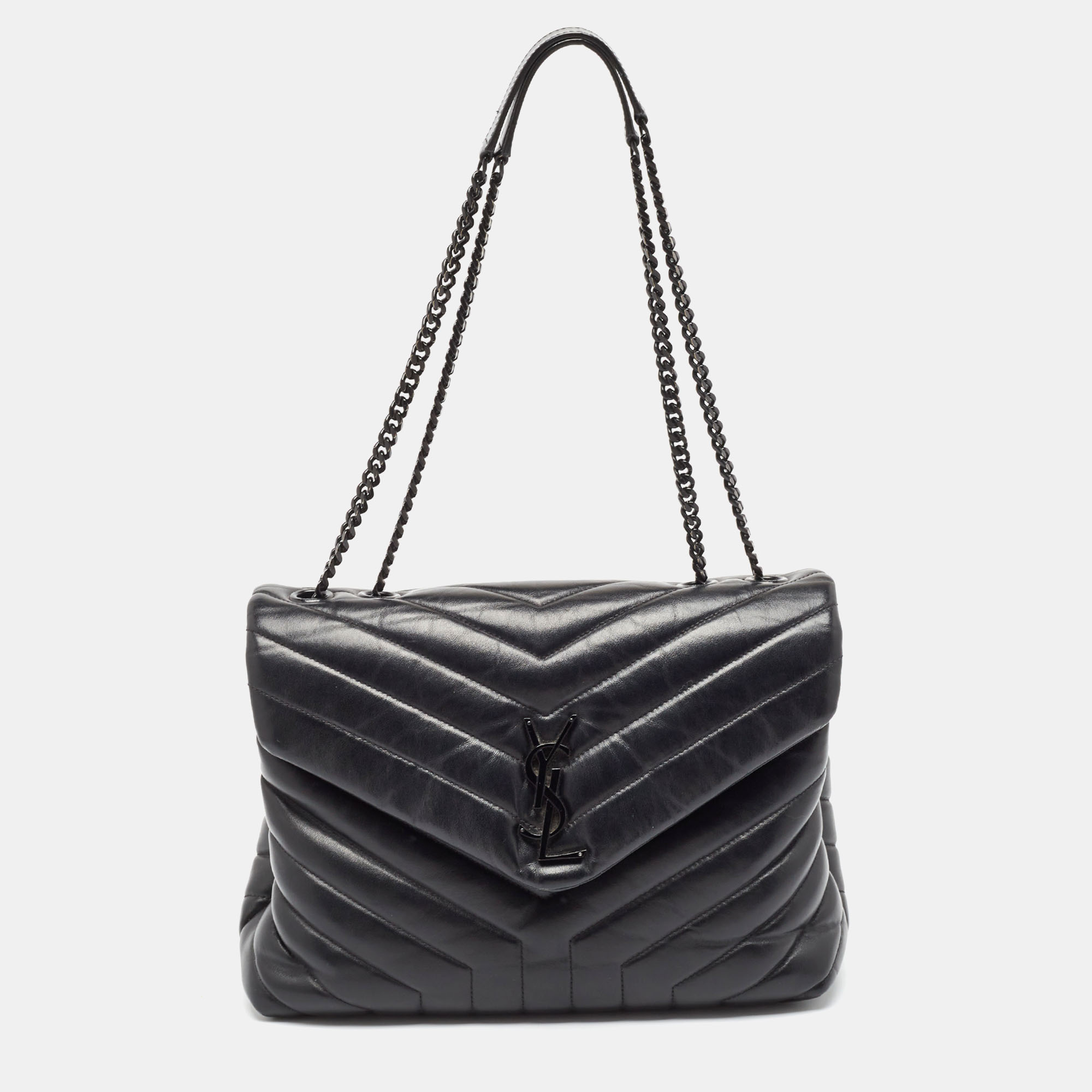 

Saint Laurent Black Matelassé Leather  LouLou Shoulder Bag