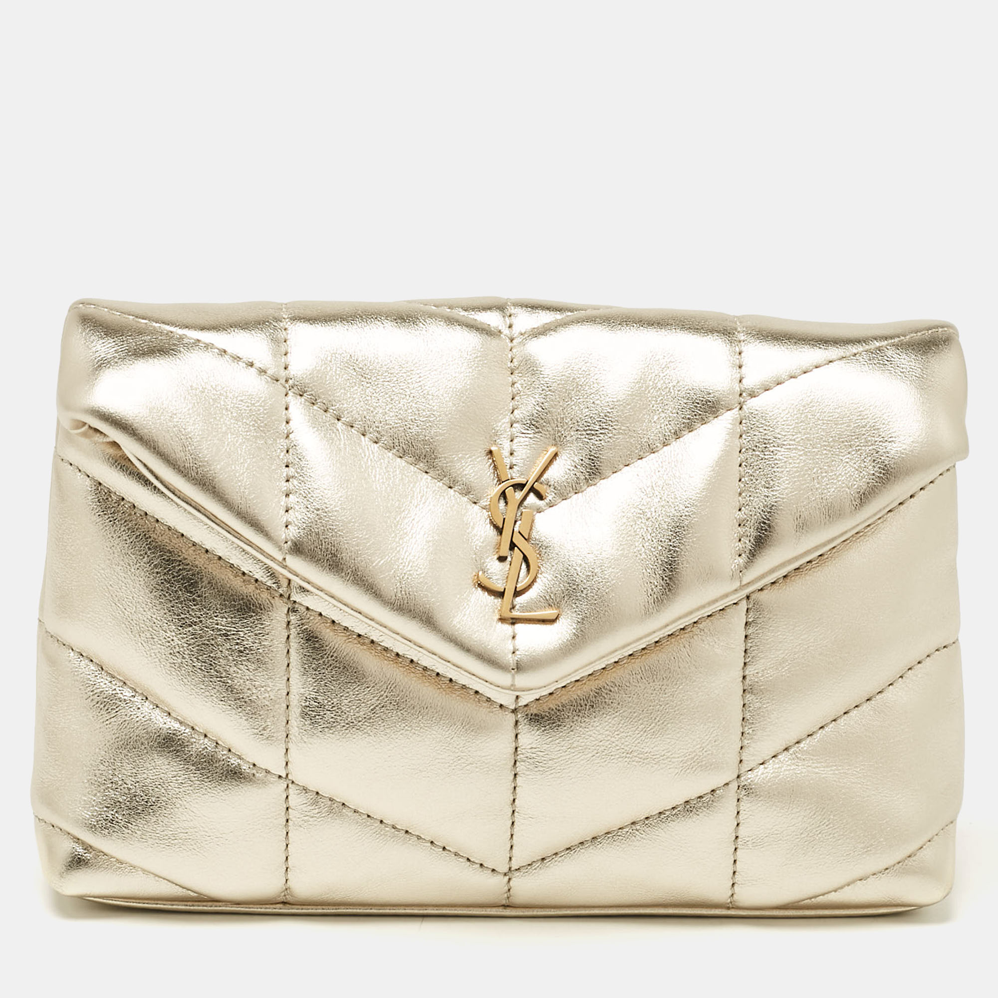 

Saint Laurent Gold Quilted Leather Puffer Pouch