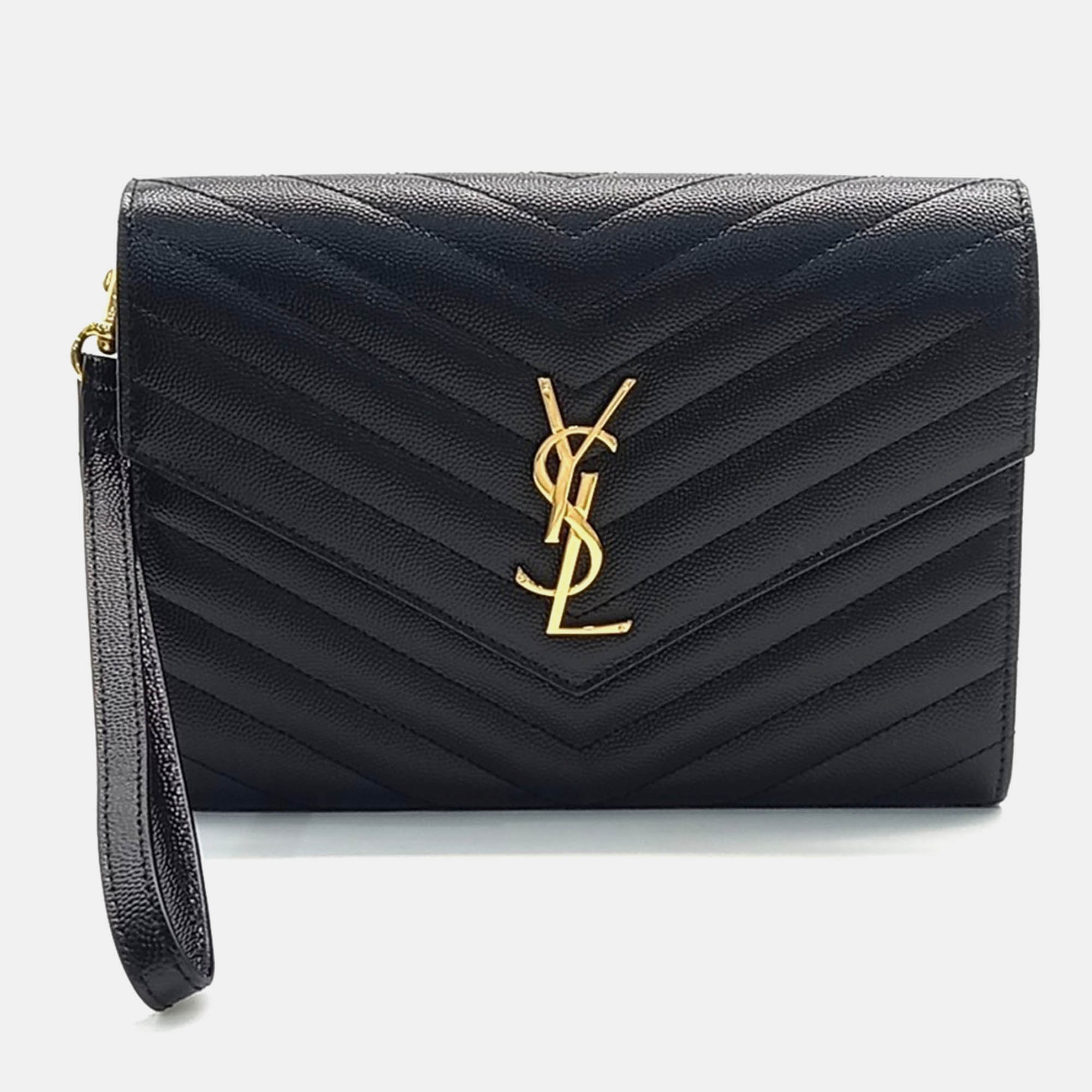 

Saint Laurent Paris Black Leather Saint Laurent Paris Monogram Envelope Clutch