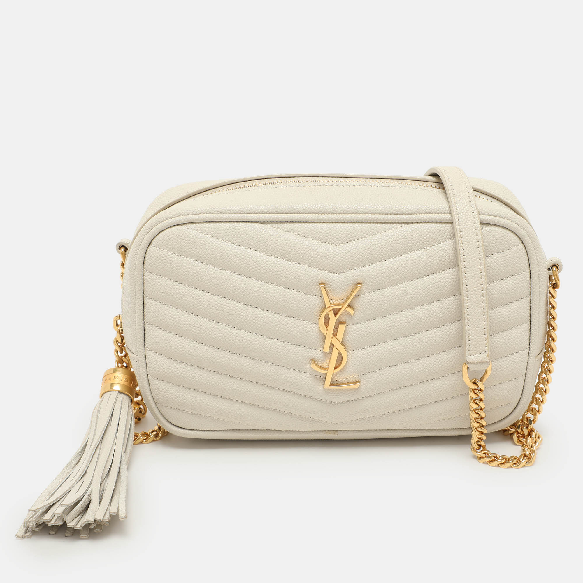 

Saint Laurent White Matelassé Leather Mini Lou Shoulder Bag