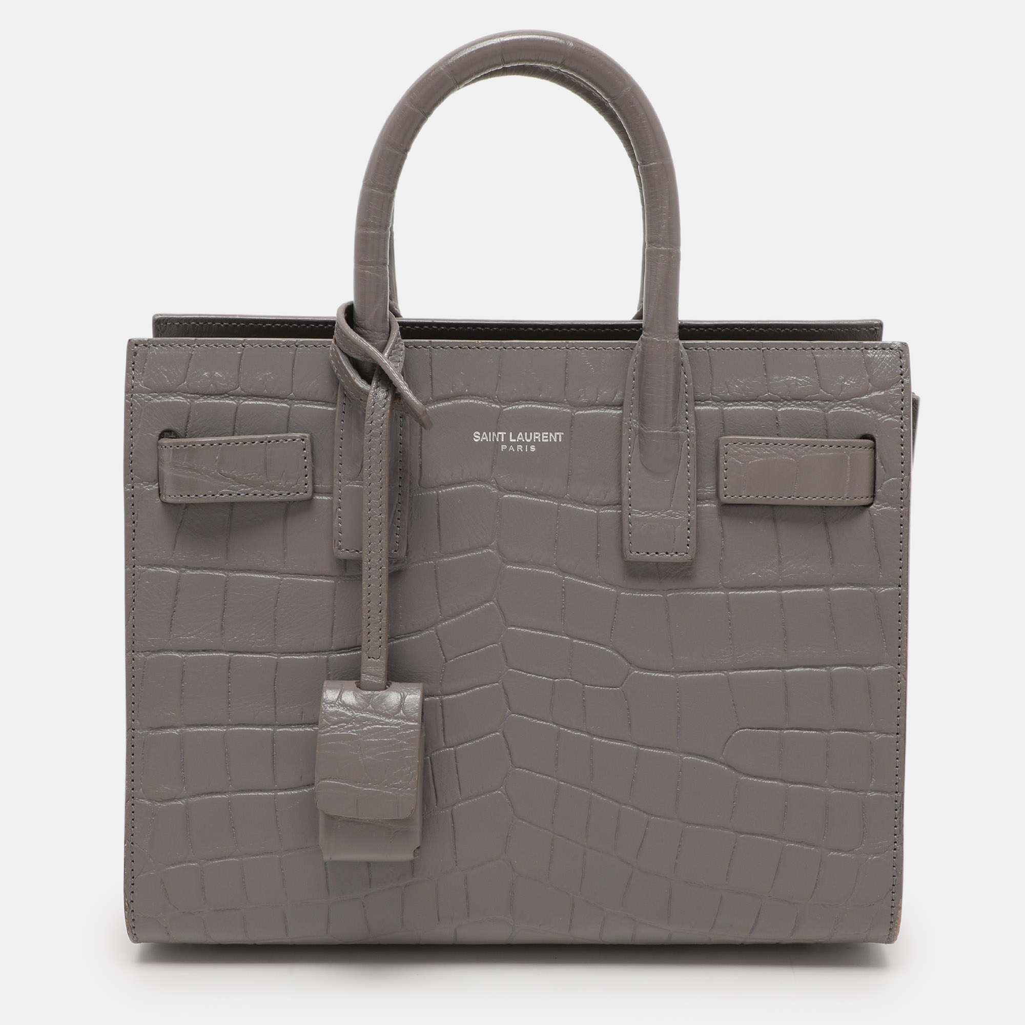 

Saint Laurent Grey Croc Embossed Leather Nano Classic Sac De Jour Tote