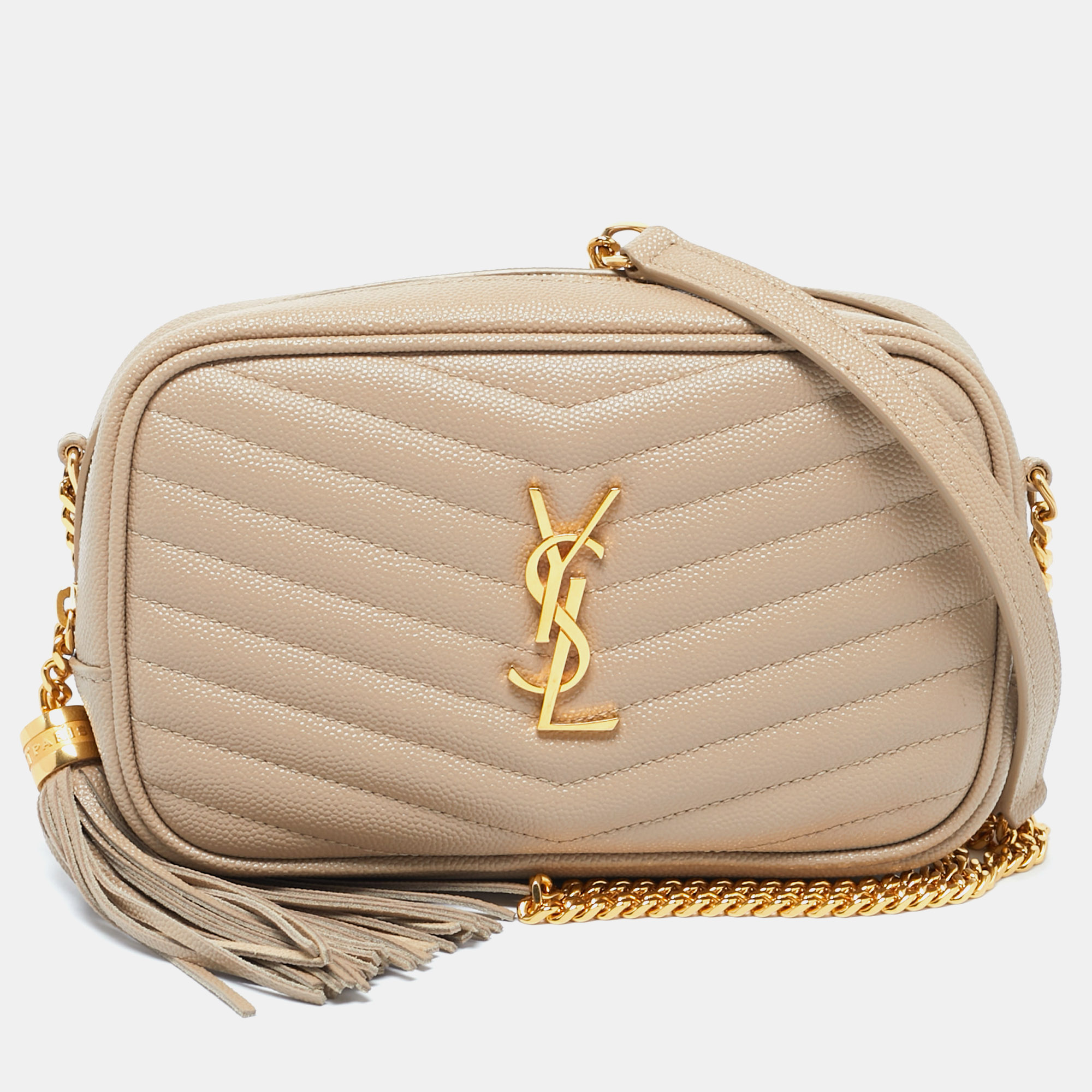 

Saint Laurent Beige Matelassé Leather Mini Lou Camera Crossbody Bag