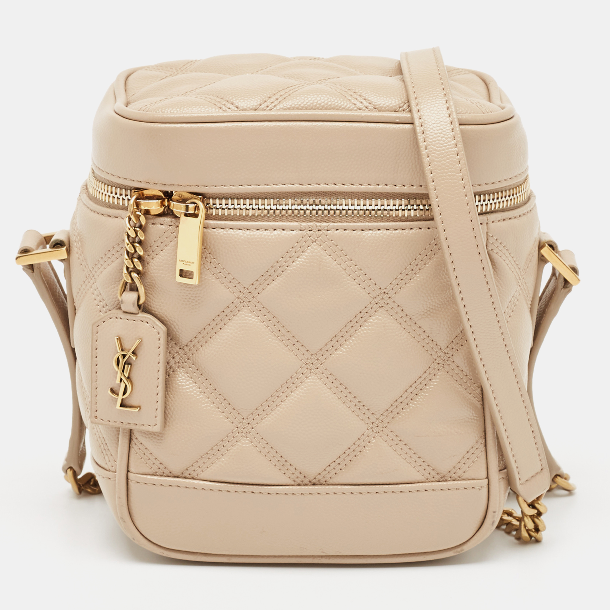 

Saint Laurent Beige Quilted Leather Vanity Shoulder Bag