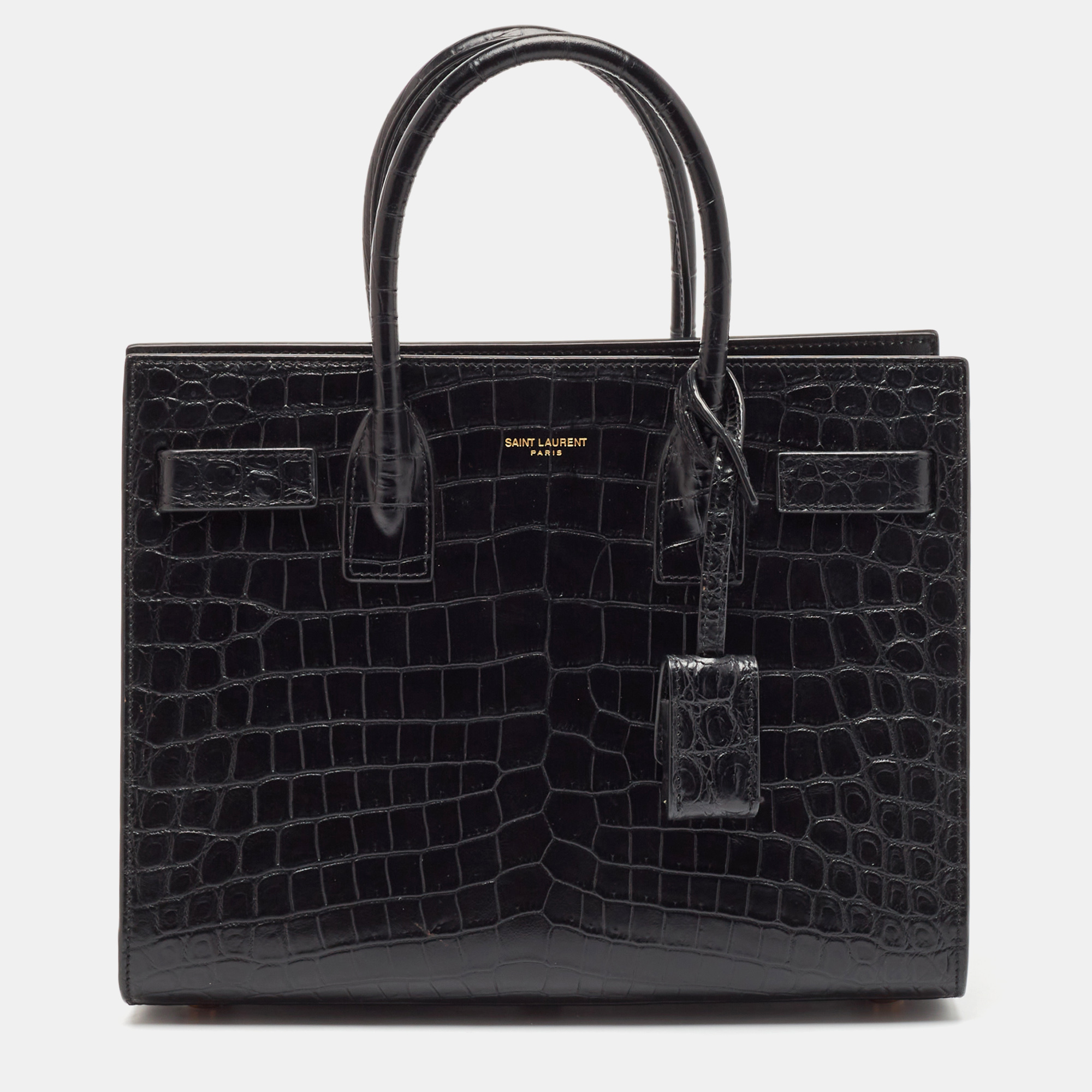 

Saint Laurent Black Croc Embossed Leather Baby Classic Sac De Jour Tote