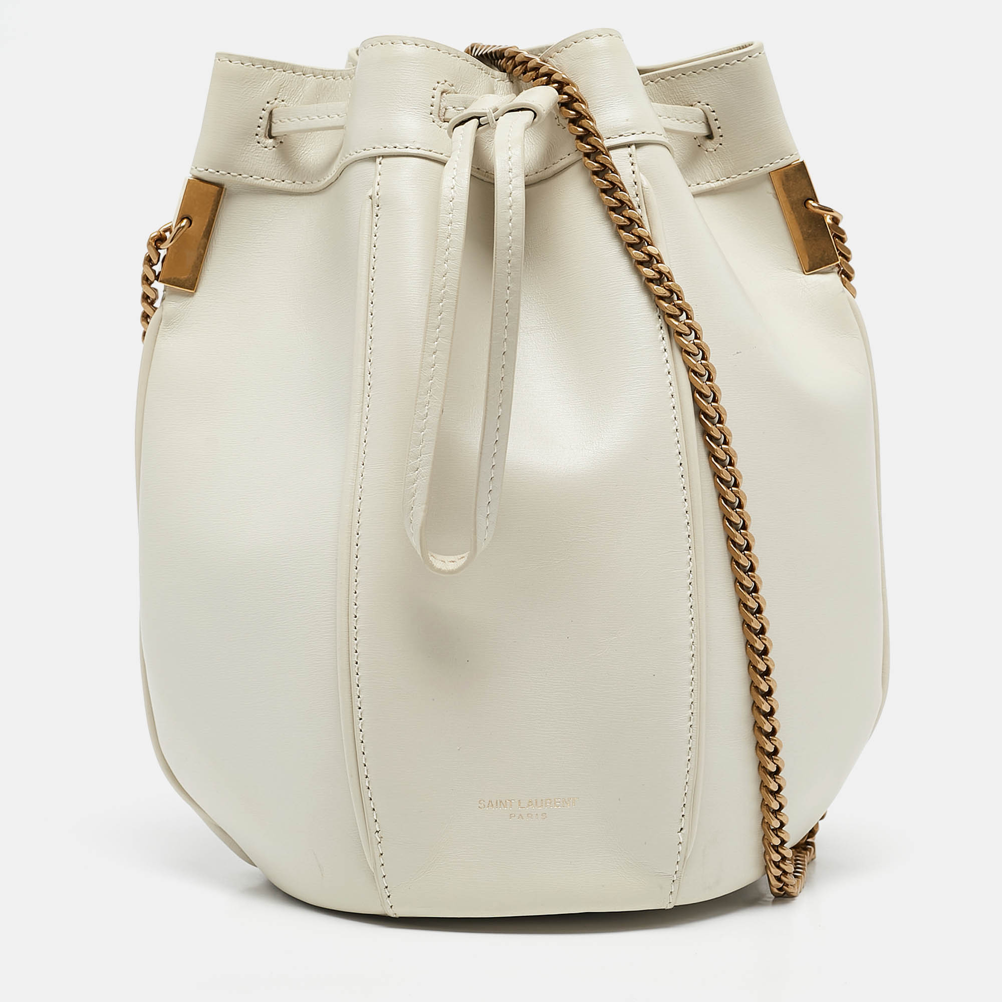 

Saint Laurent Off White Leather Small Talitha Bucket Bag