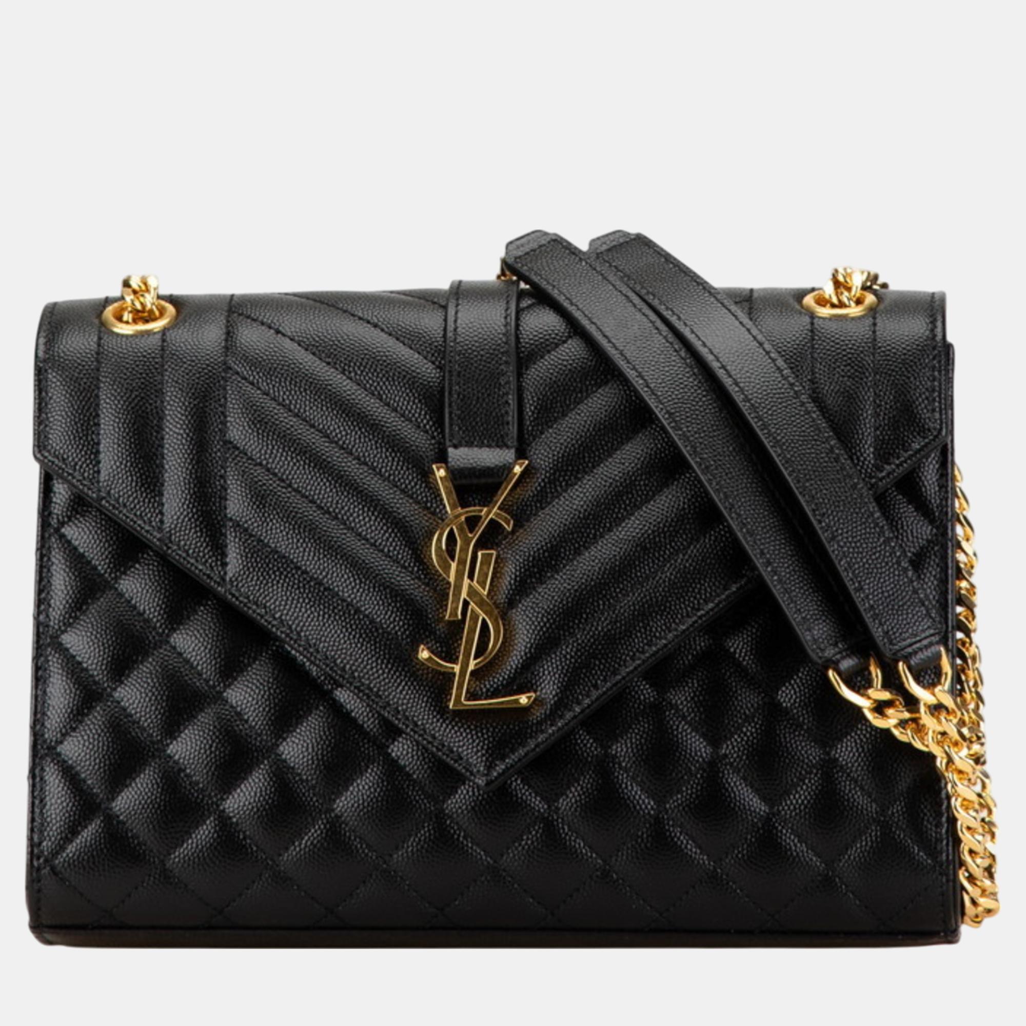 

Yves Saint Laurent Paris Black Gold Leather Envelope Chain Shoulder Bag